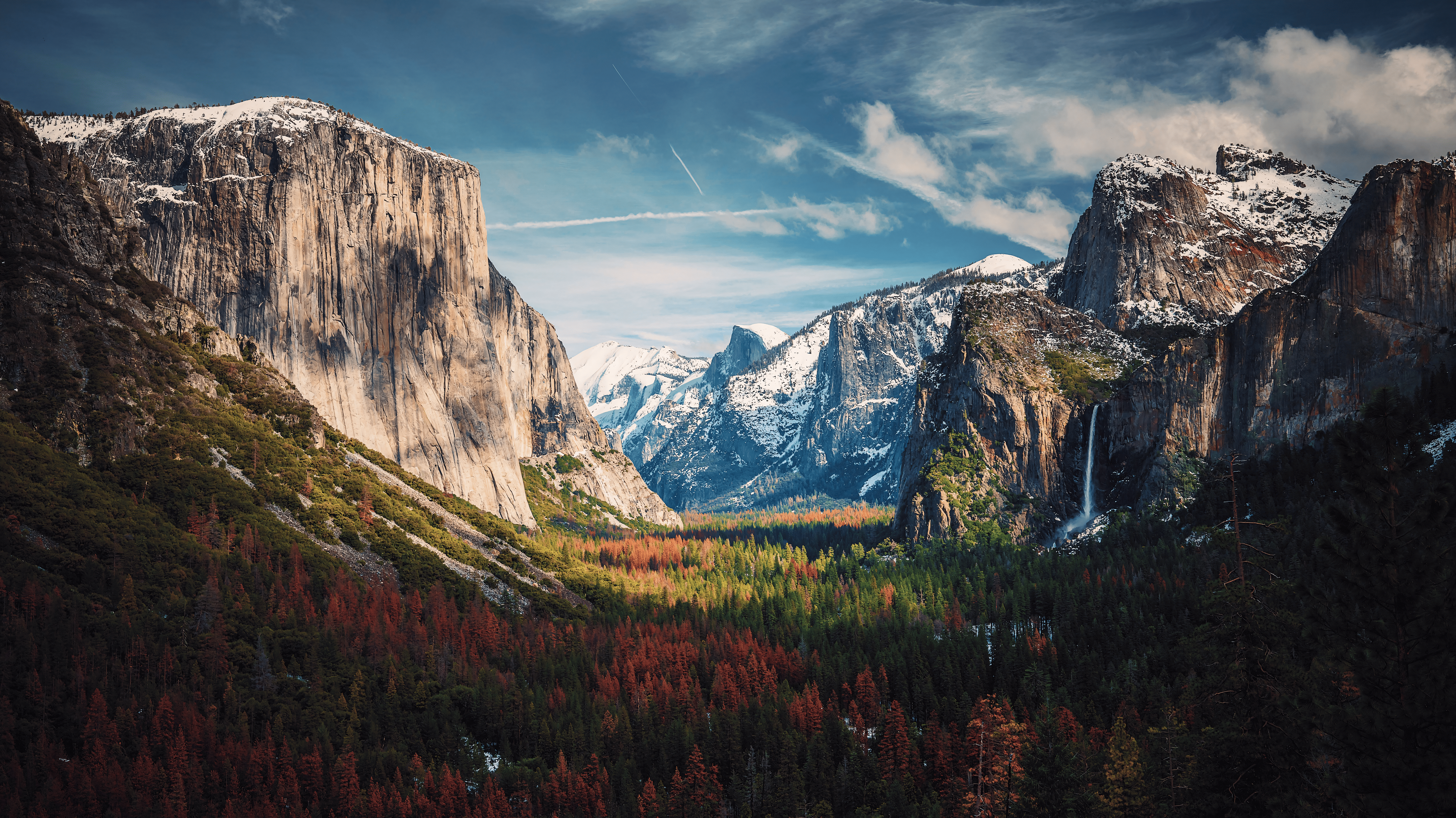 Yosemite National Park Yosemite Valley Yosemite Falls Nature Forest Mountains Hills Clouds Landscape 5120x2880