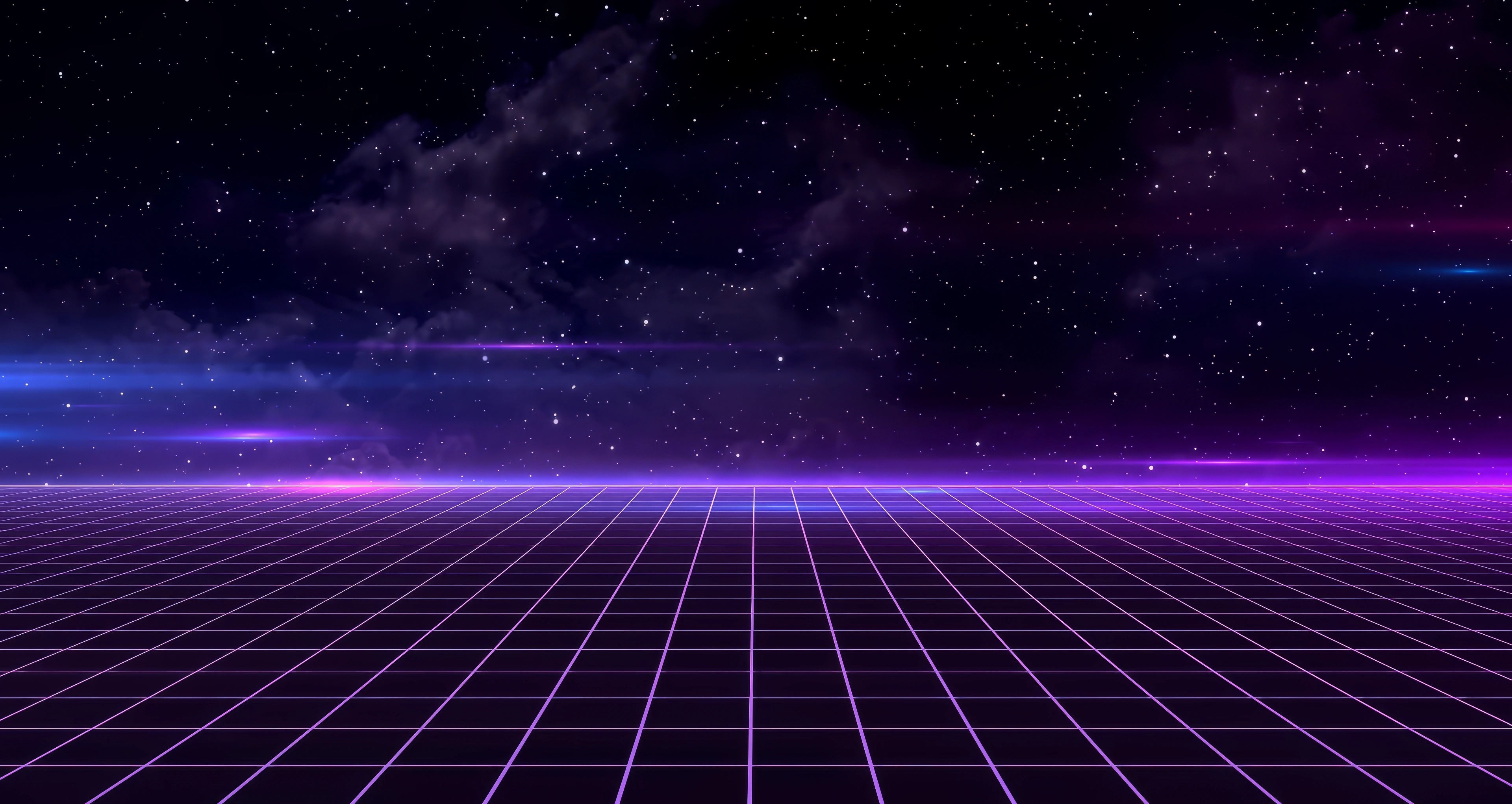 Retro Wave Grid Stars Sky Cyber Purple Blue 3840x2042