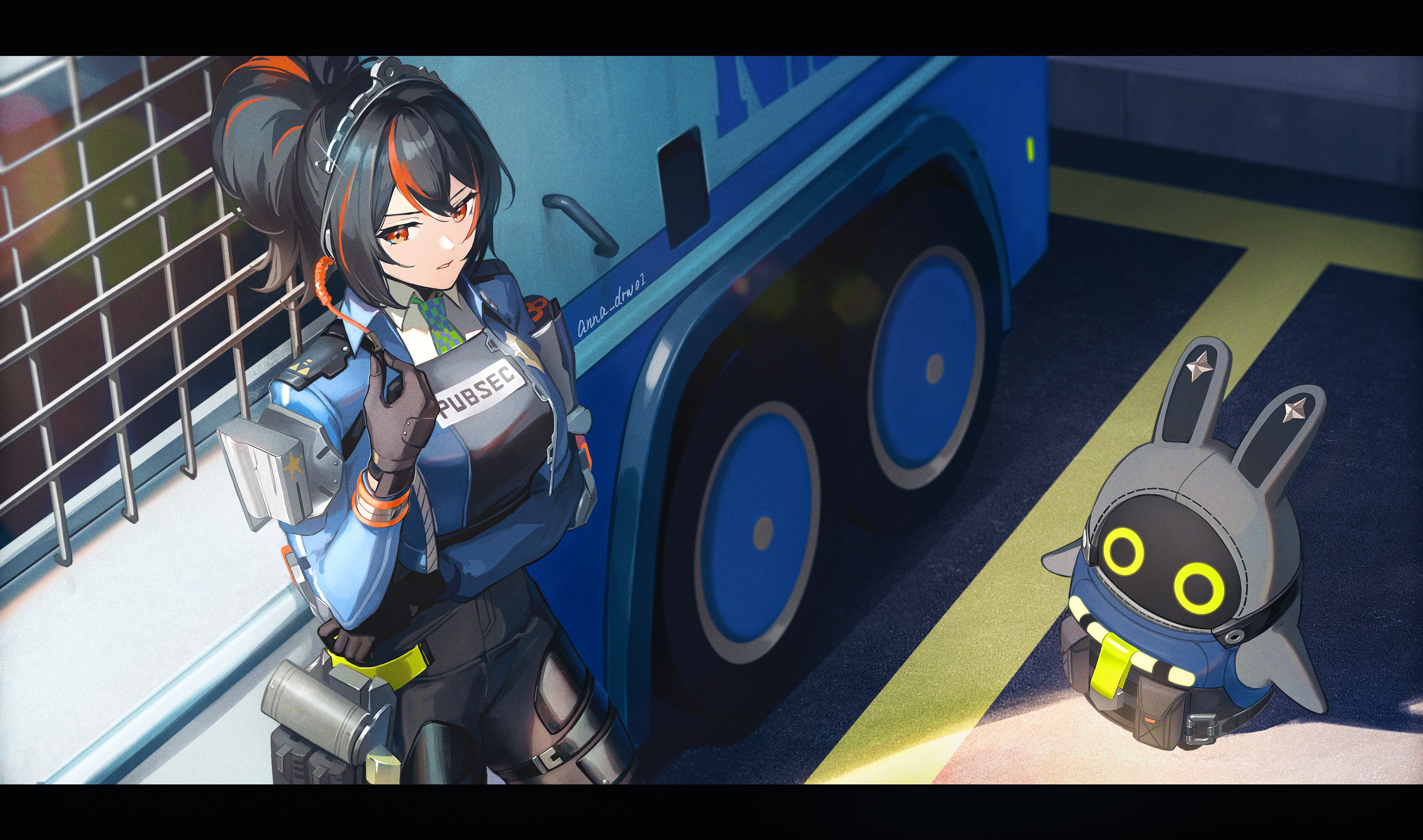 Zenless Zone Zero Artwork Zhu Yuan Zenless Zone Zero Anime Anime Girls Black Hair Ponytail Police Po 3685x2176