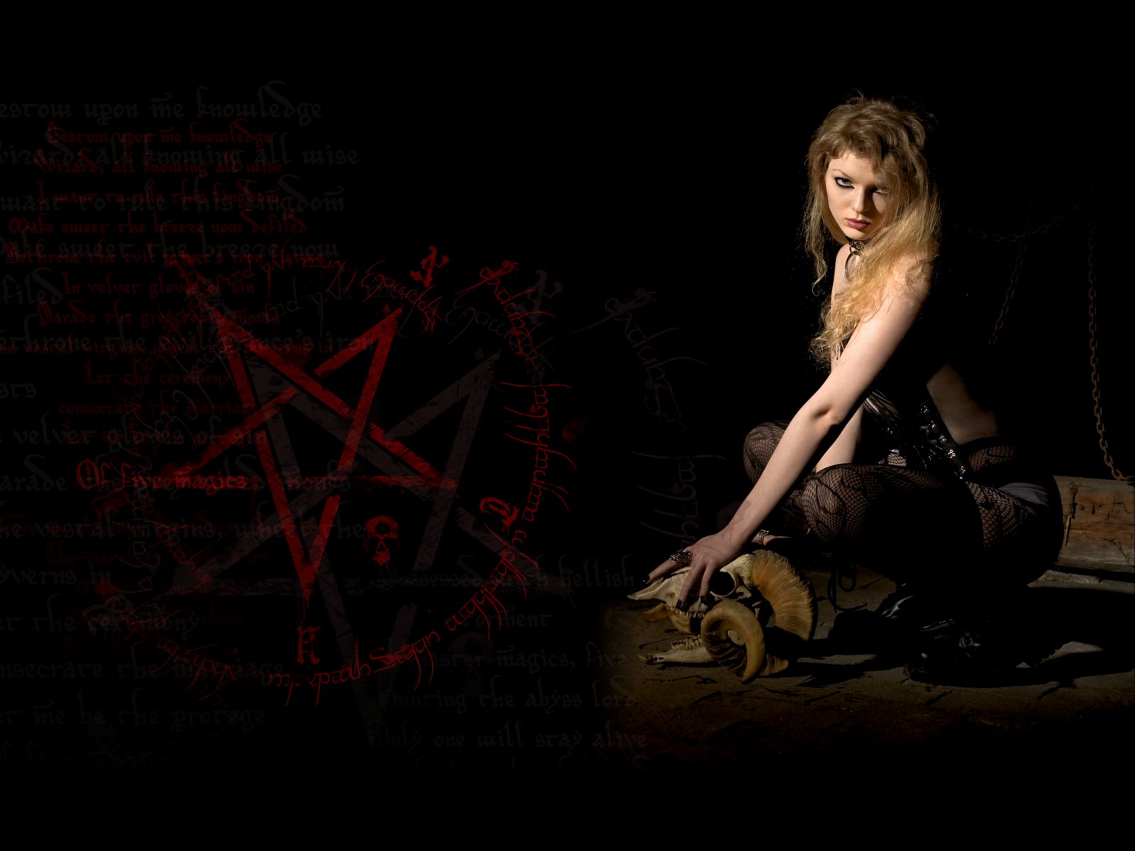 Women Creepy Dark Fantasy Evil People Skull Pentagram Gothic 1600x1200