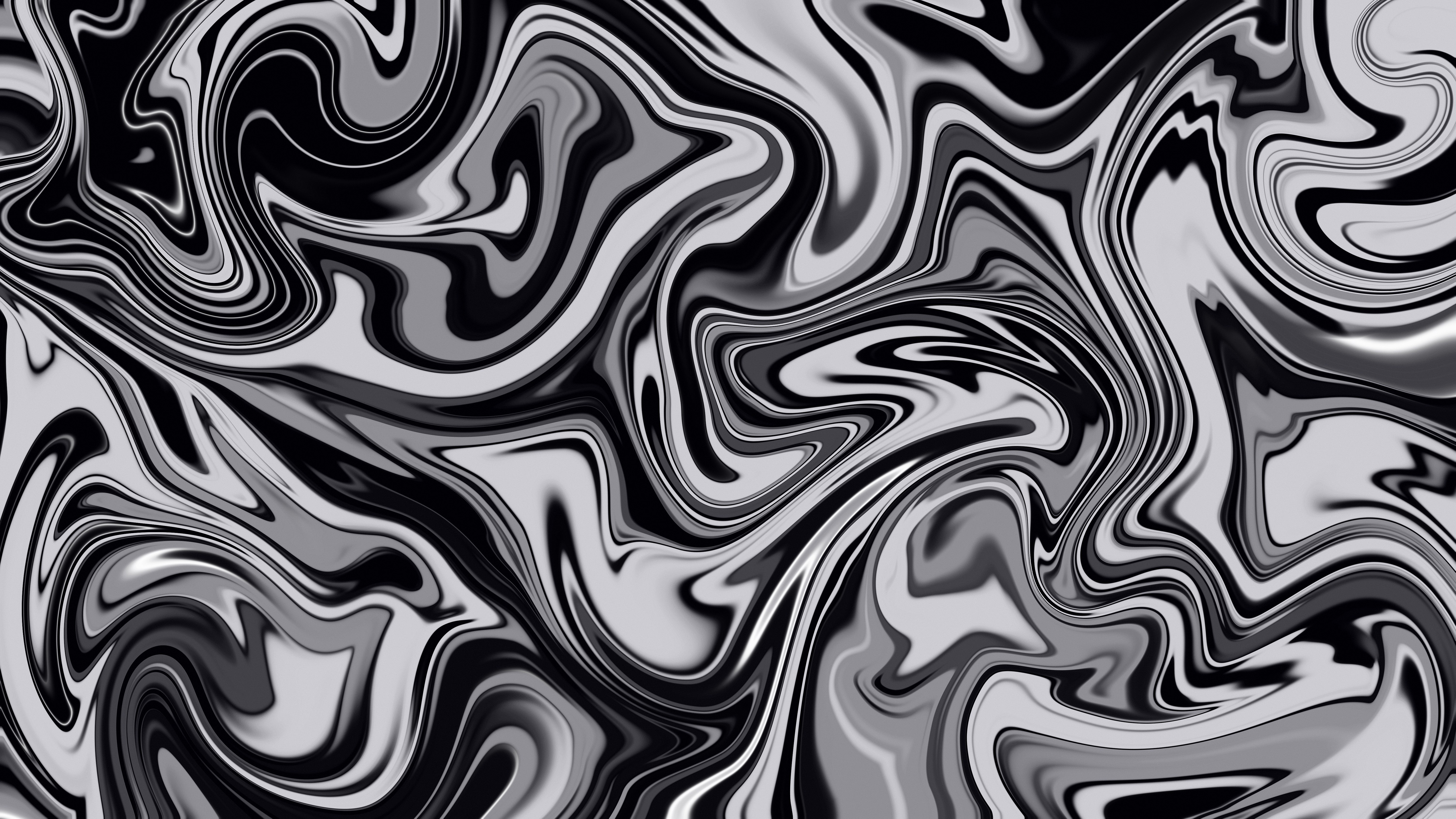 Abstract Swirls Curved Fluid Digital Art Pattern Monochrome Vibrant 6016x3384