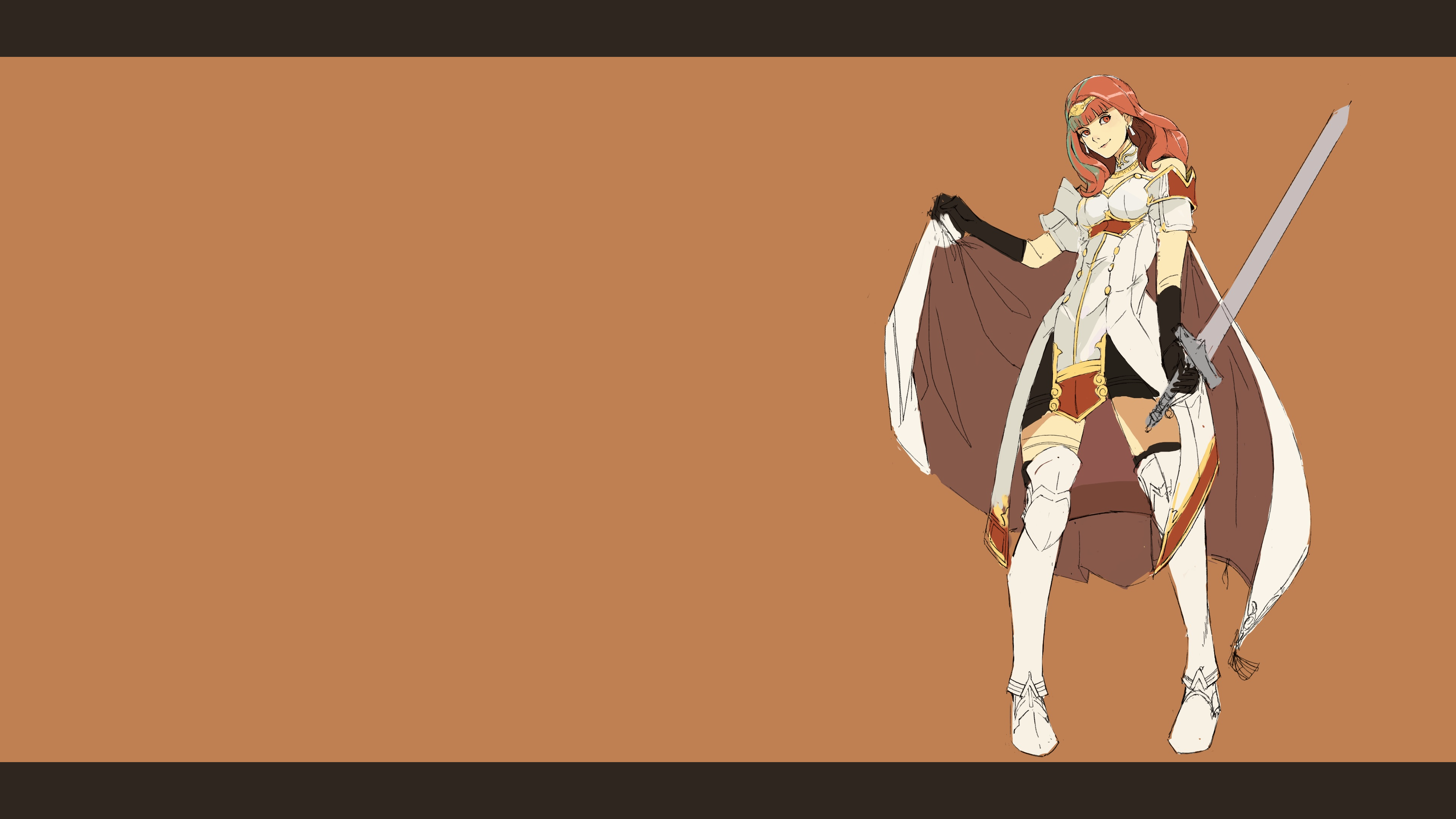 Anime Girls Thigh High Boots Sword Weapon Cape Celica Fire Emblem Redhead Shoulder Length Hair Simpl 3840x2160