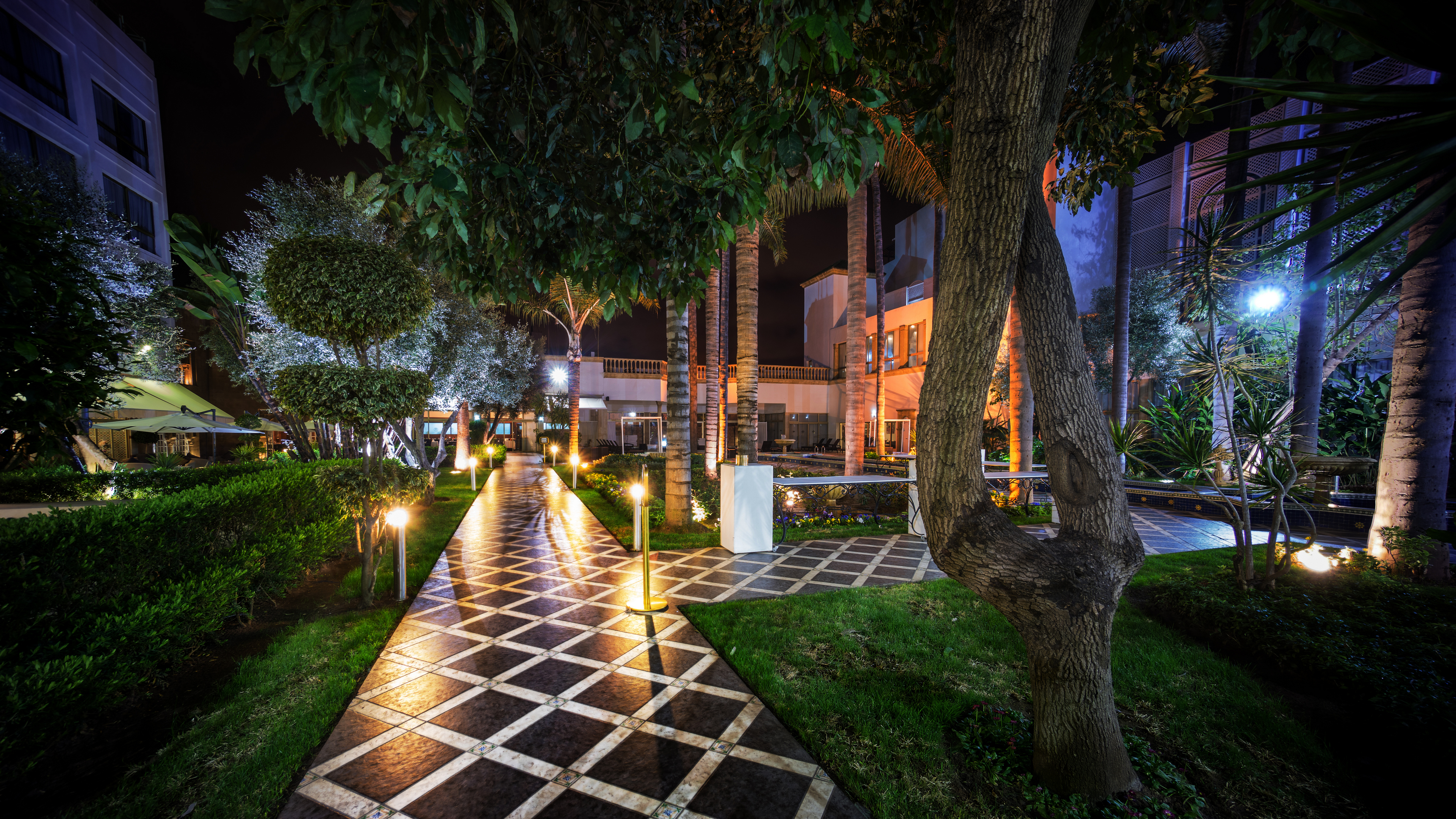 Morocco Trey Ratcliff Rabat City Garden Night Trees Lights 3840x2160