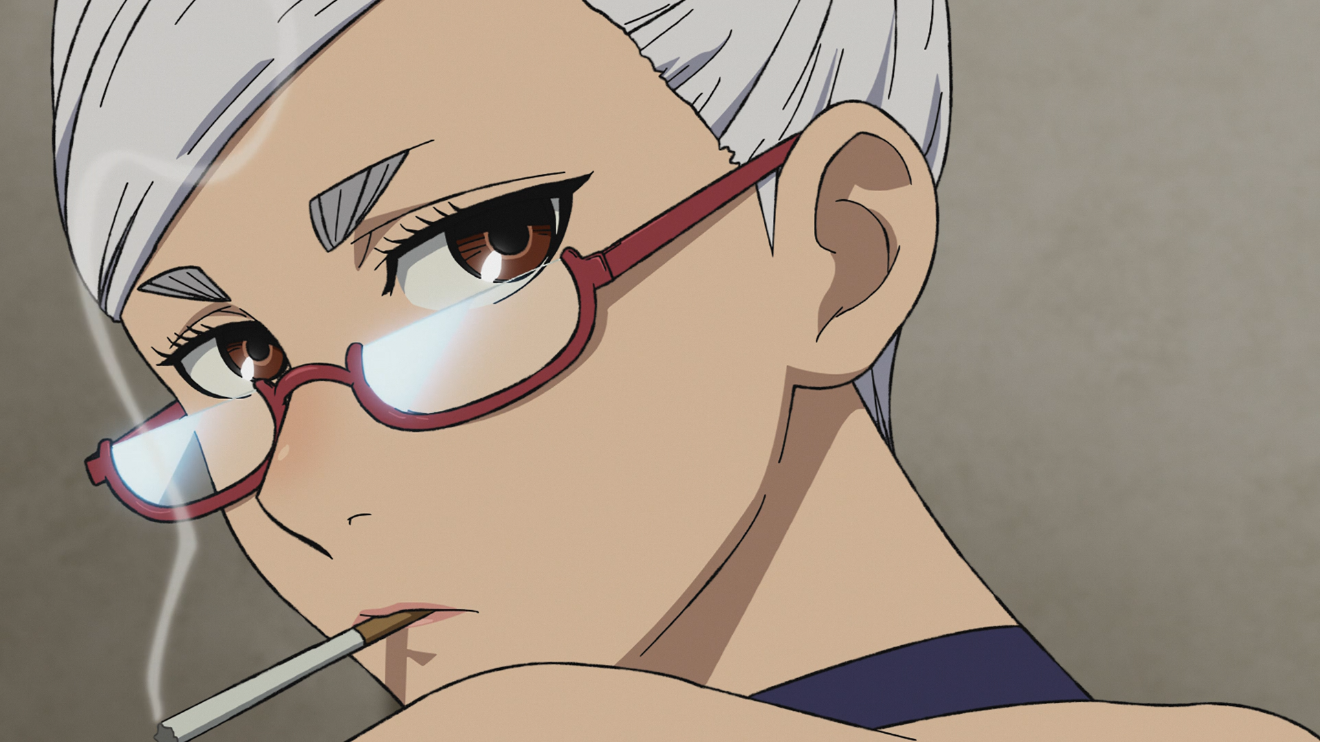 Dandadan Anime Screenshot Anime Girls White Hair Glasses Cigarettes Smoking Brown Eyes Seiko Ayase 1920x1080