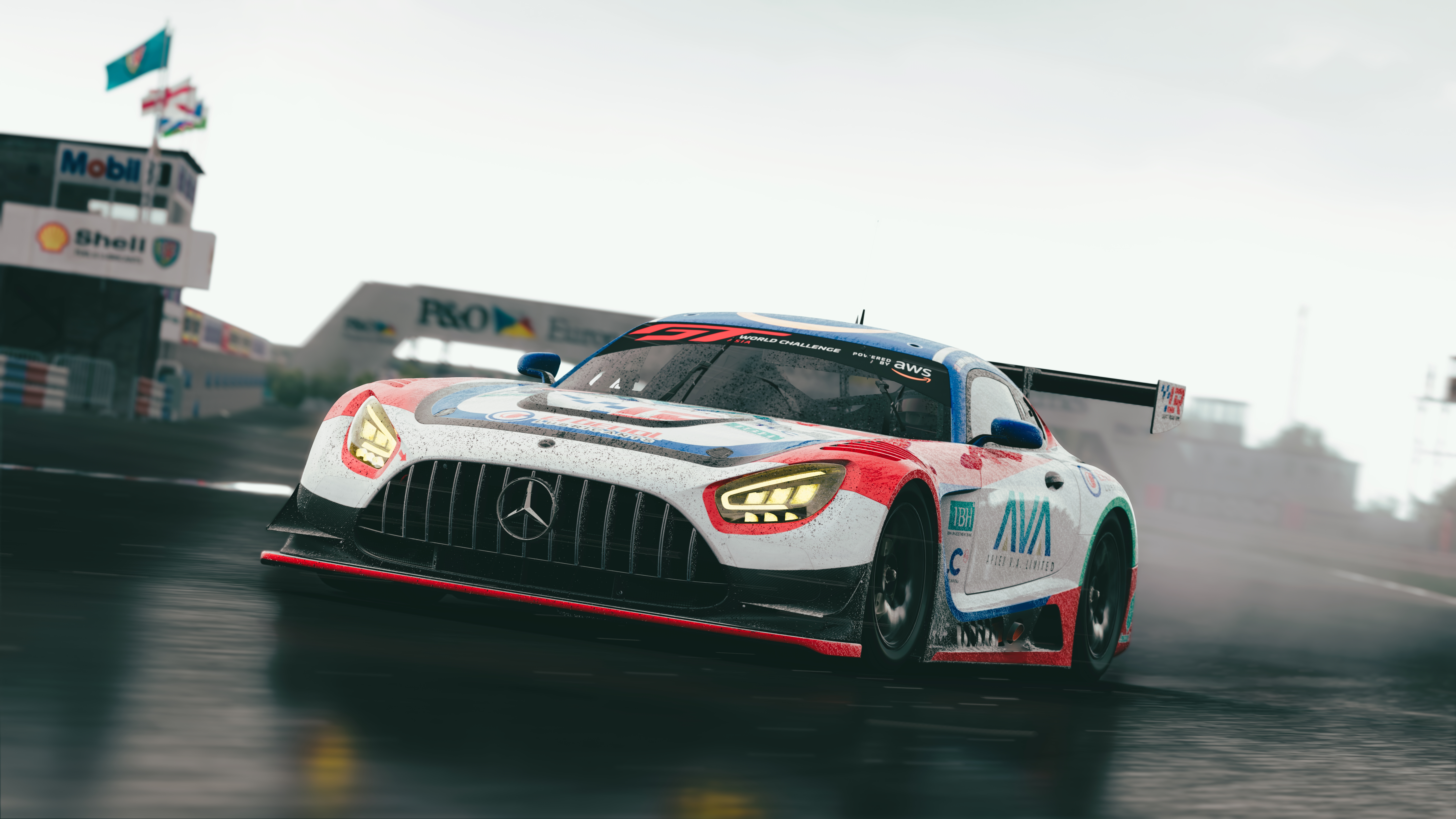 Mercedes Benz GT3 Racing Car PC Gaming Assetto Corsa Race Cars Rain Wet 7680x4320