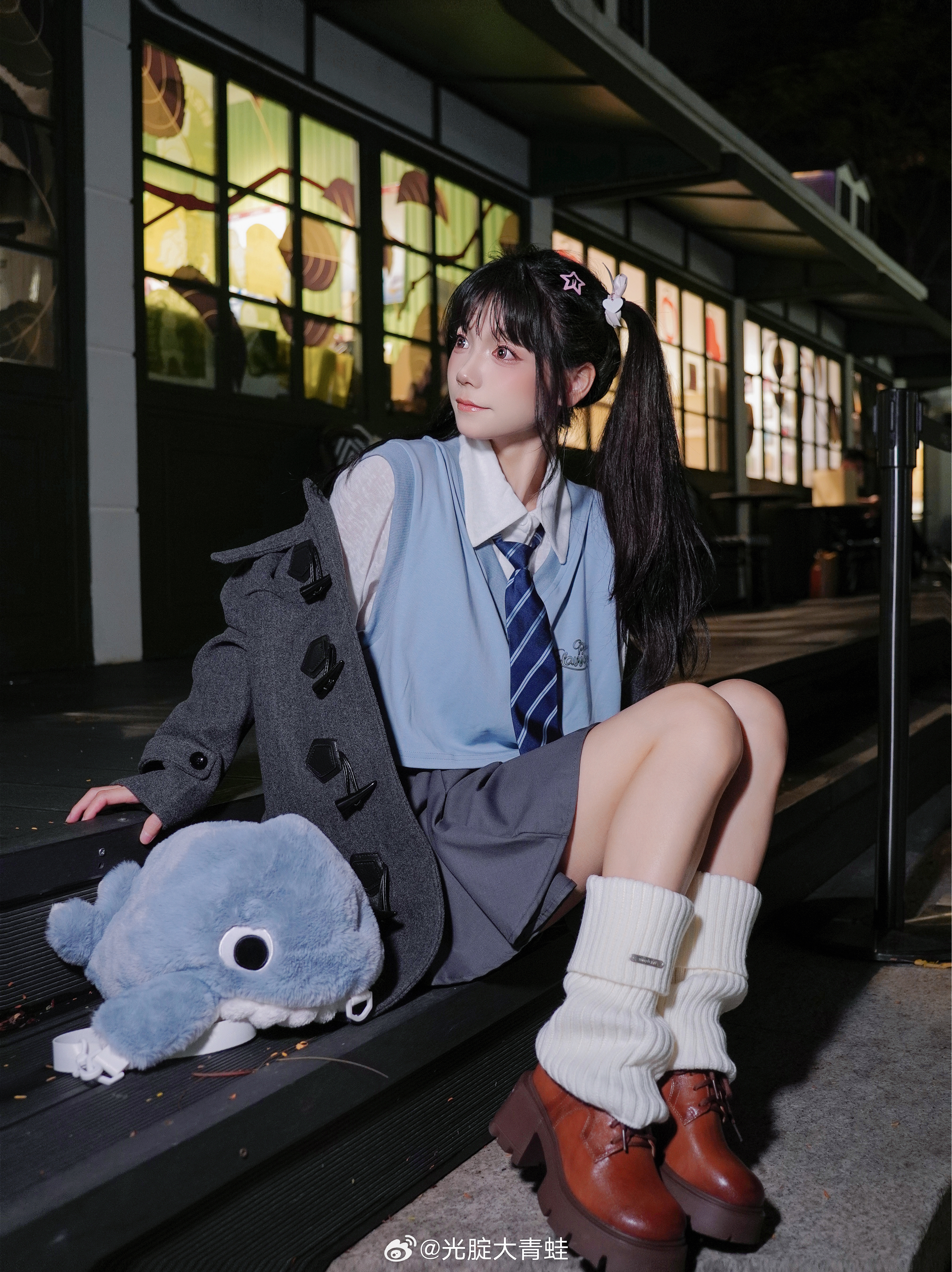 Asian Women Cosplay School Uniform Schoolgirl White Socks Portrait Display Socks Sitting Looking Awa 3538x4726