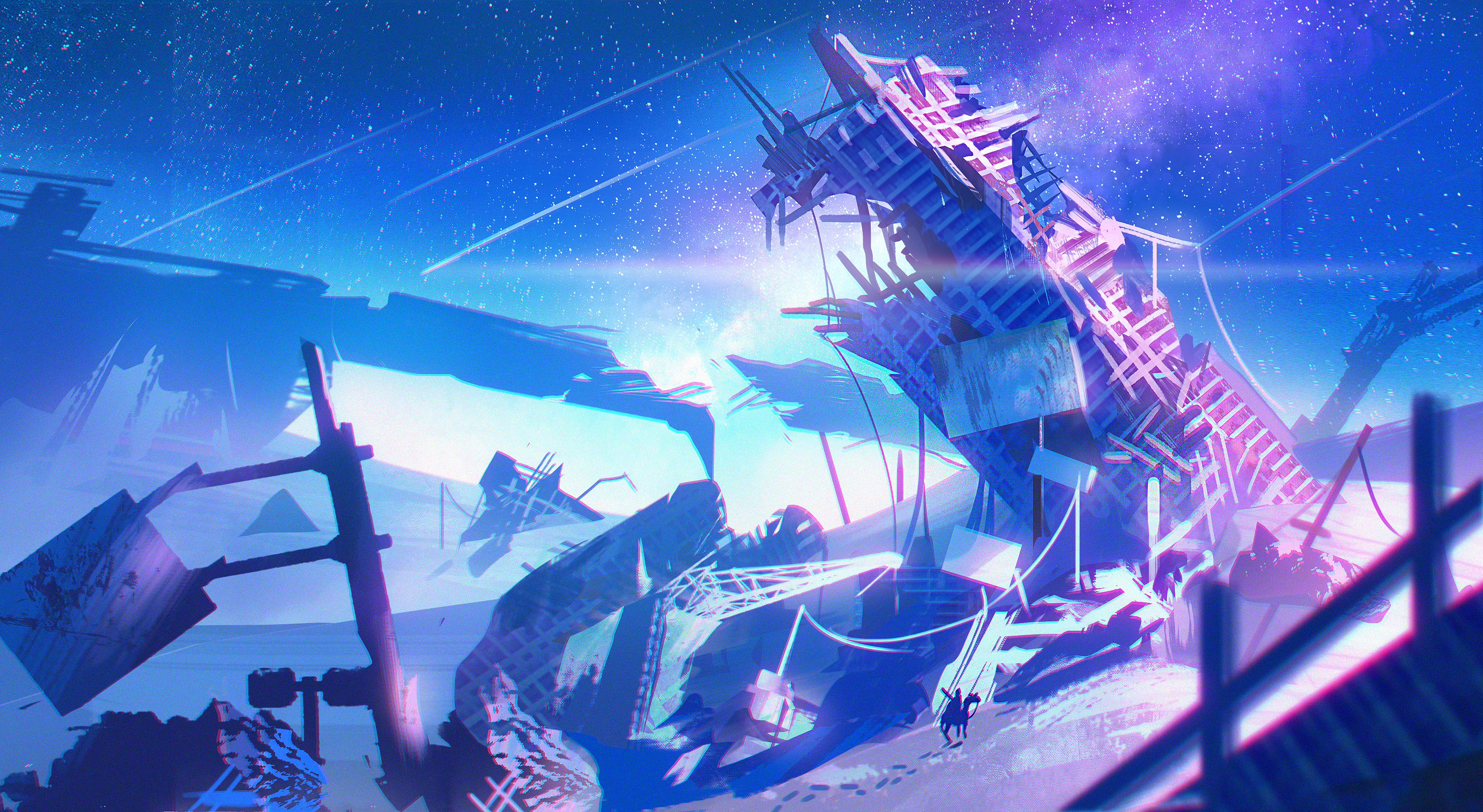 Artwork Scenery Blue Fantasy City Ruins 3345x1832