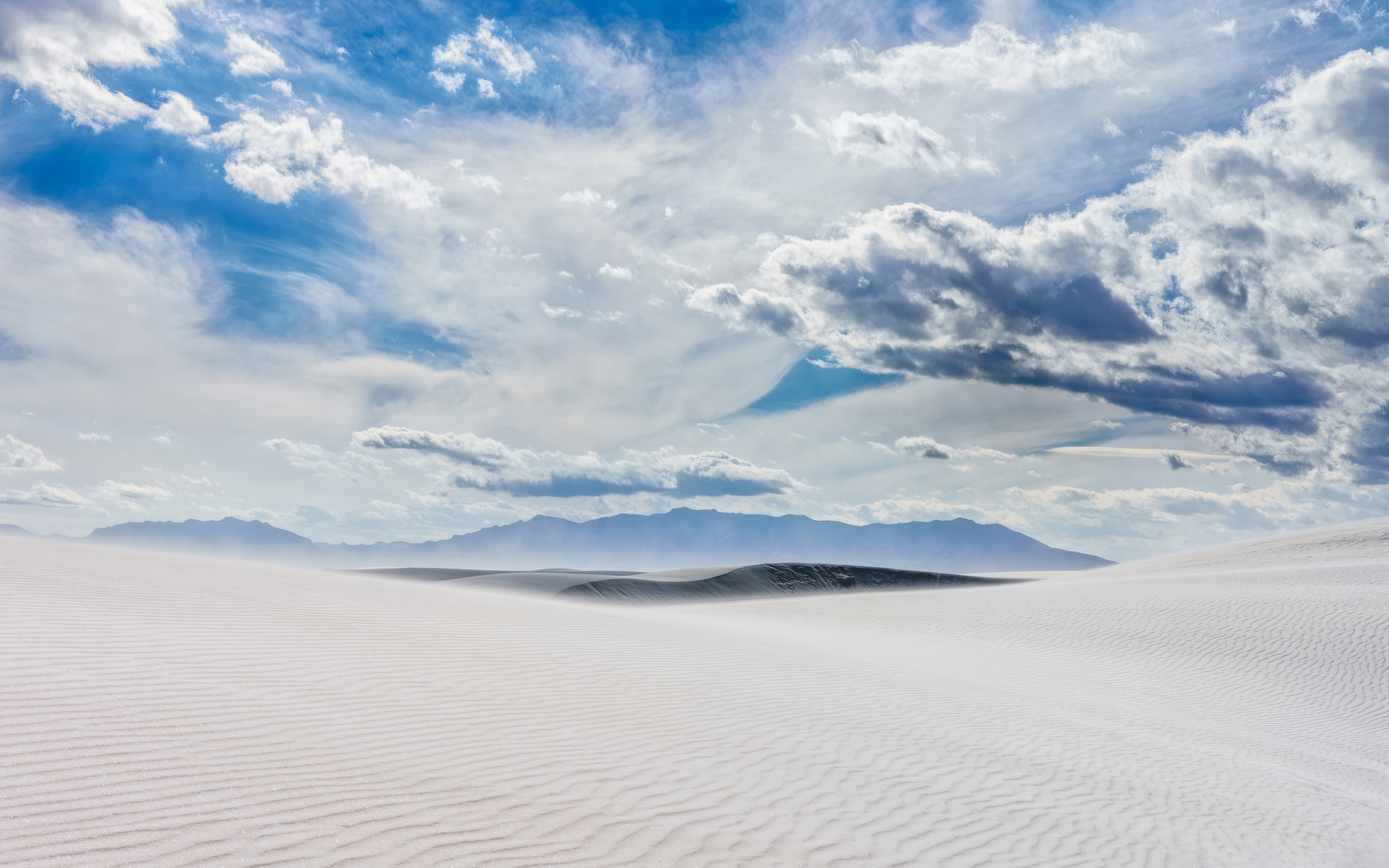 New Mexico Desert White Sand Clouds Hills White Sands National Park 5120x3200