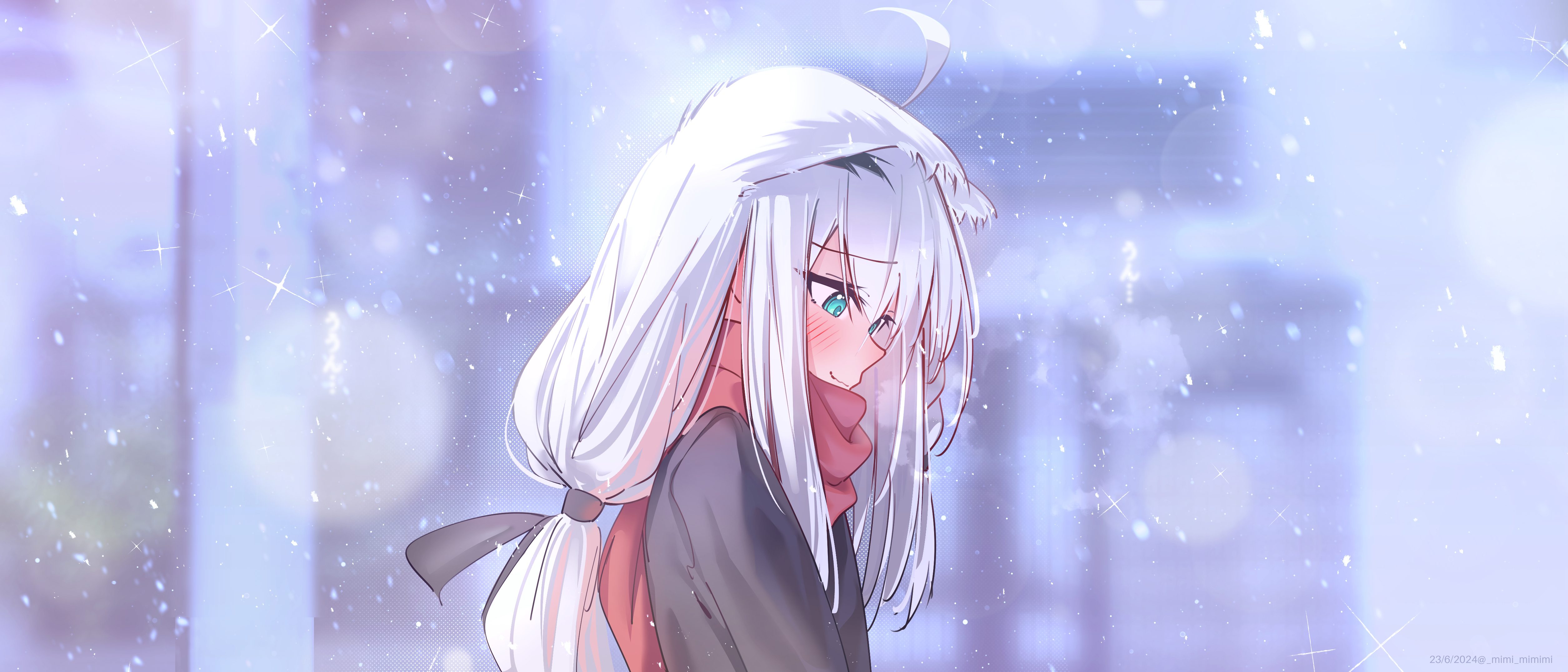 Anime Anime Girls Hololive Shirakami Fubuki Long Hair Snow Scarf Fox Ears Aqua Eyes 5019x2151