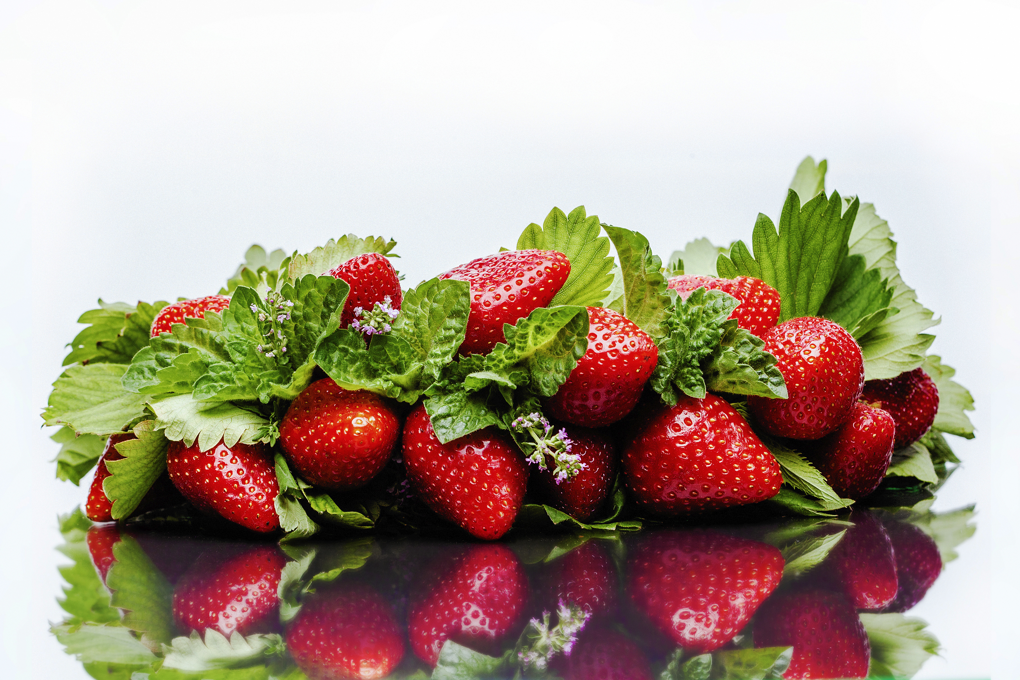 Evgen Dohtiev Food Strawberries Fruit Reflection White Background 3500x2333