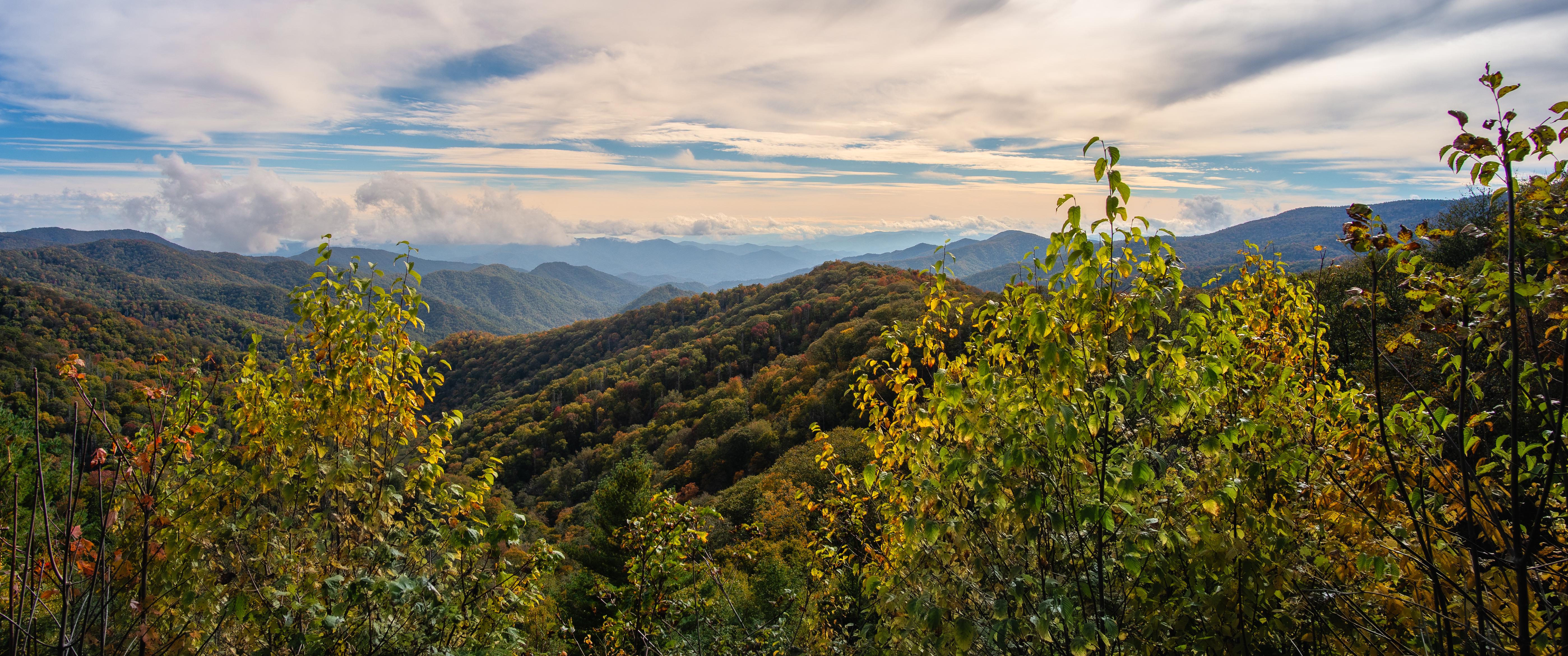 Clouds Forest Nature Landscape Mountains Mountain View Trees North Carolina USA North America 5595x2343