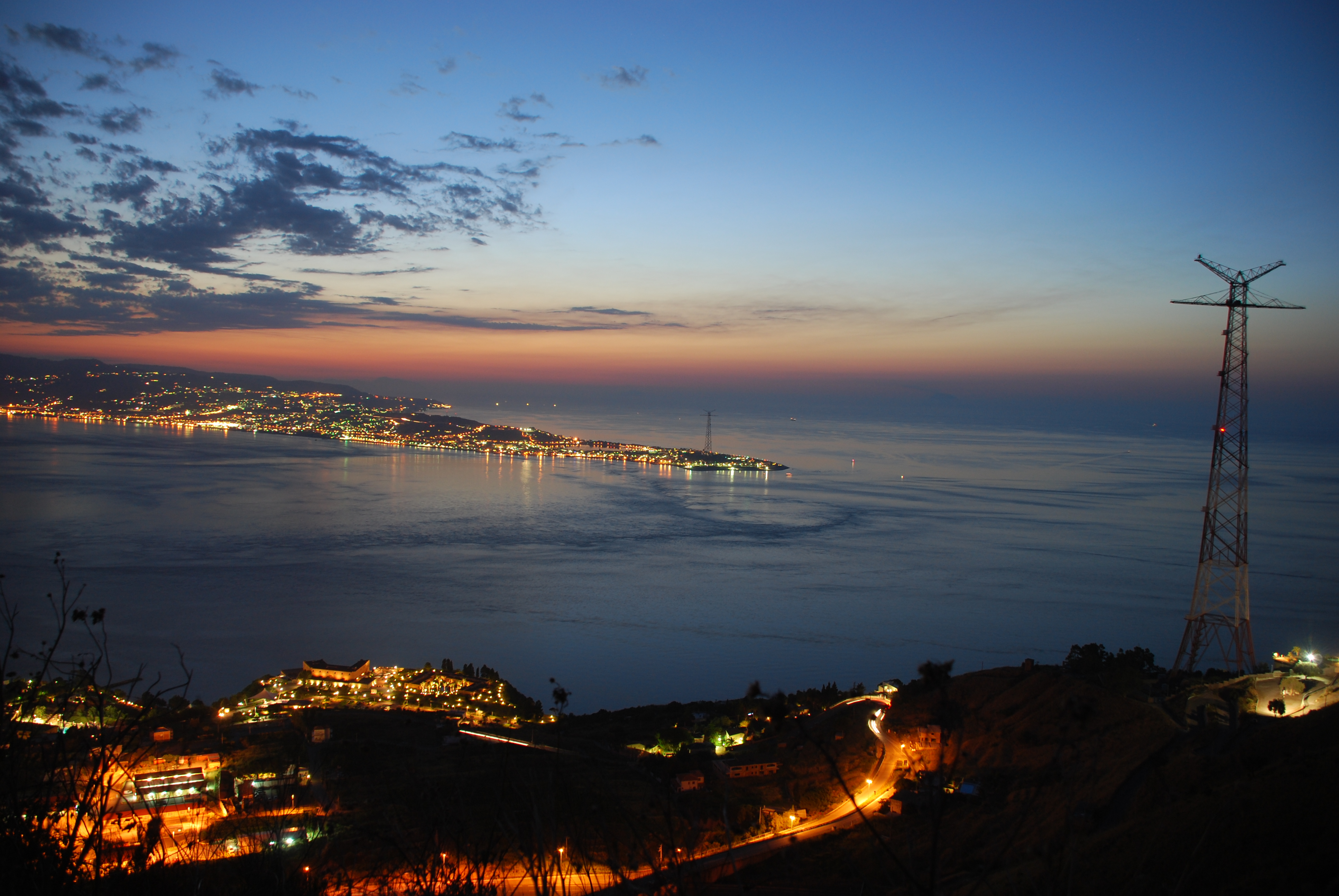 Strait Of Messina Sicily Calabria Mediterranean Sky Lights Italy 3872x2592