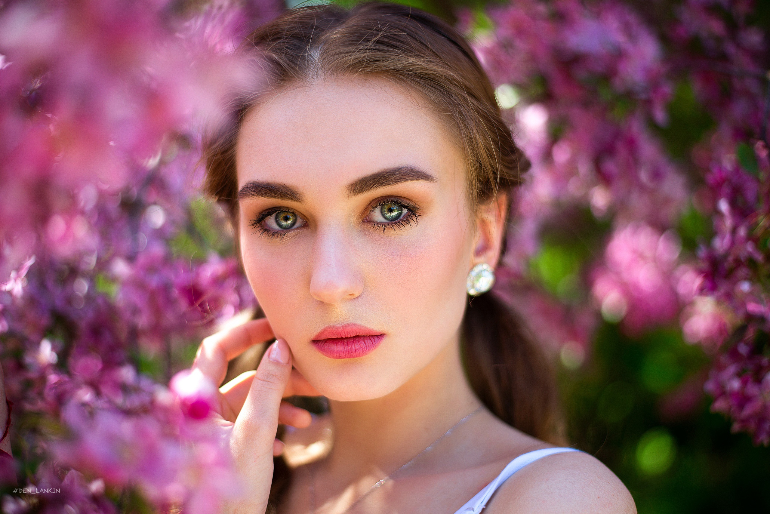 Flowers Plants Makeup Women Face Model Portrait Denis Lankin 2560x1709