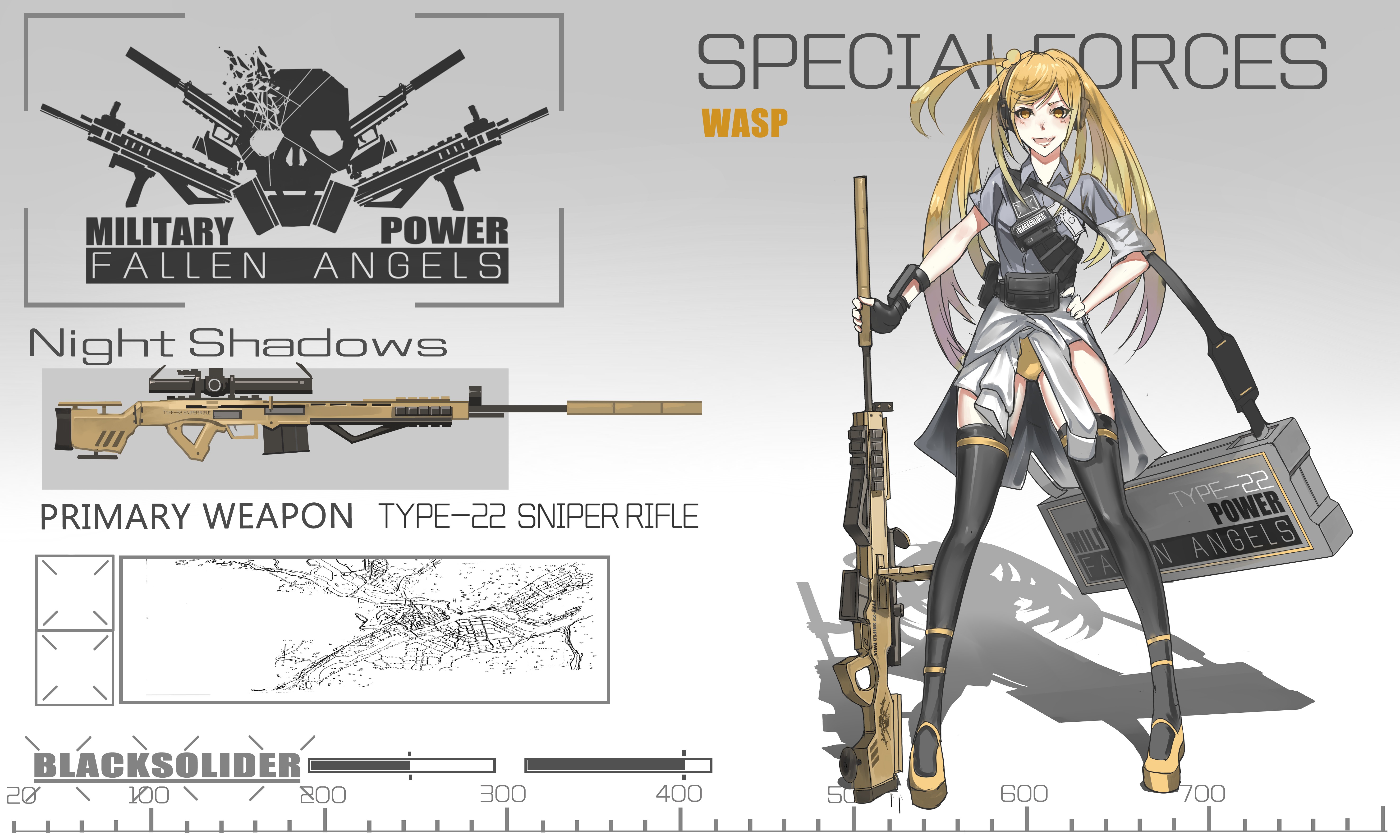 Anime Anime Girls Weapon Gun Sniper Rifle Long Hair Blonde Yellow Eyes Black Soldier Suppressors 5905x3543