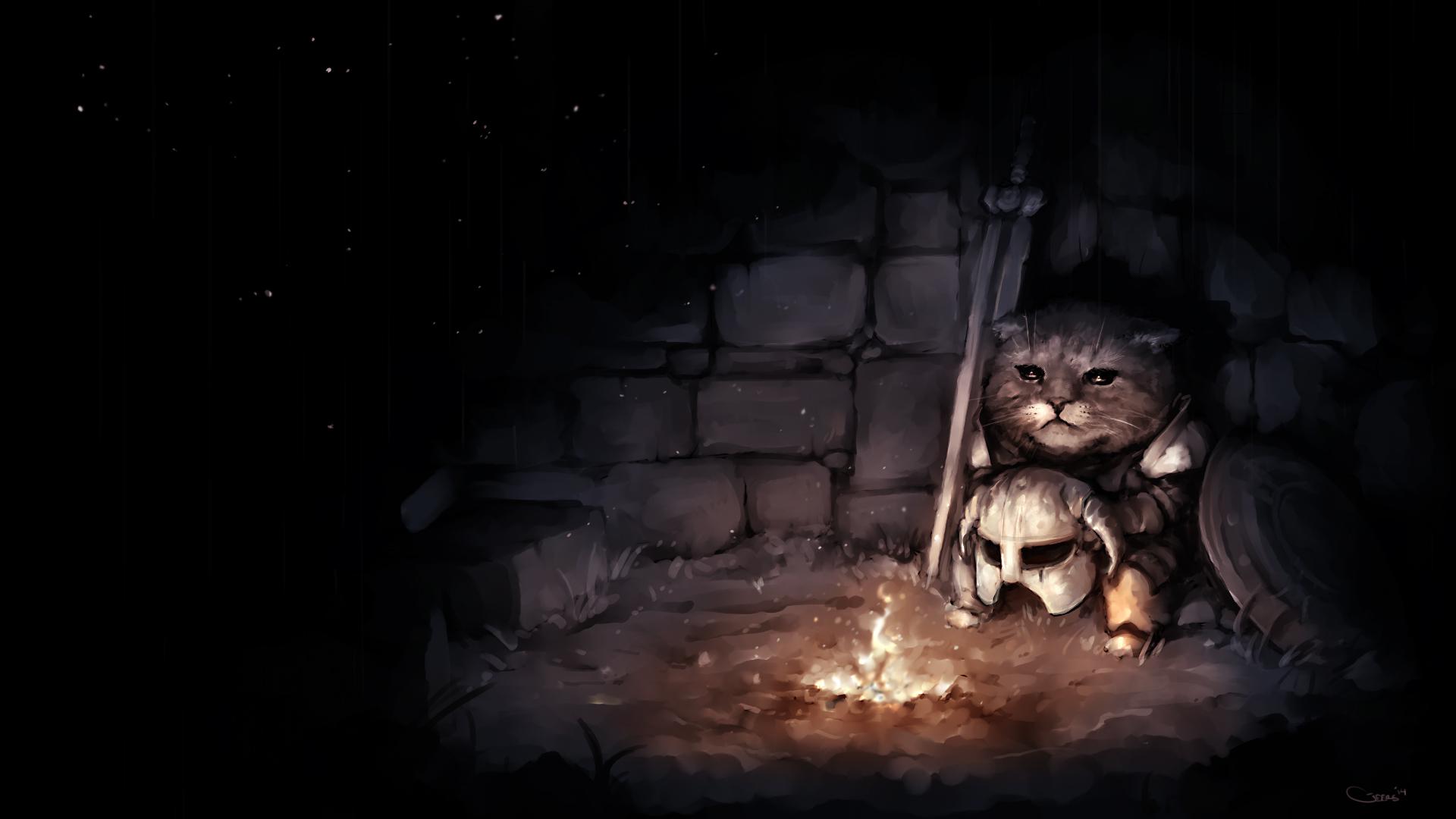 The Elder Scrolls The Elder Scrolls V Skyrim Cats Dragonborn Fire Campfire Digital Art Artwork Digit 1920x1080