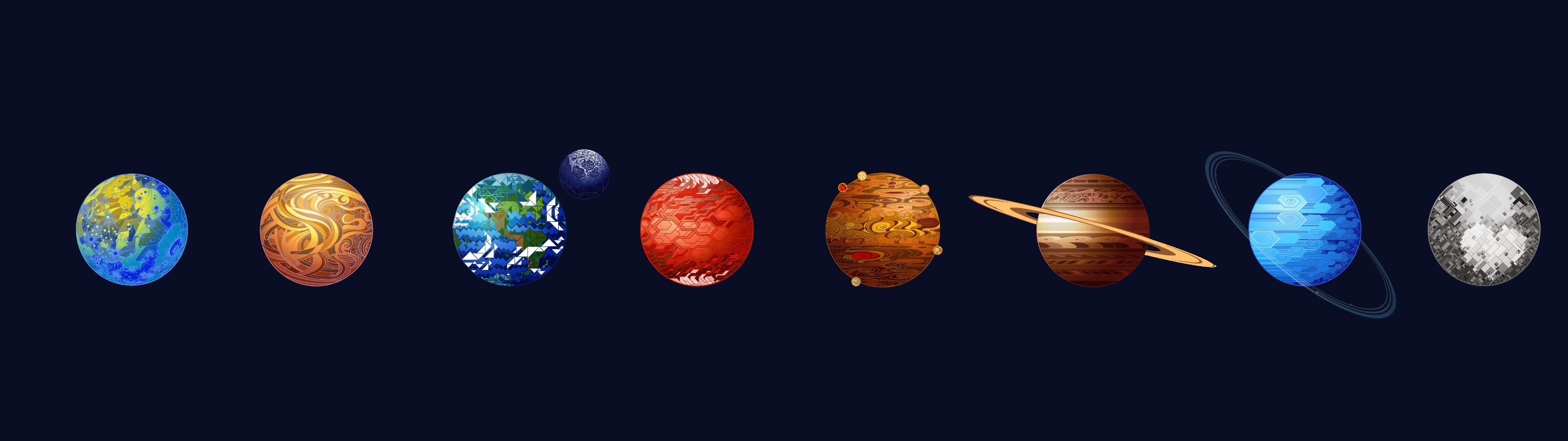 Artwork Planet Digital Art Minimalism Earth Moon Solar System Venus Jupiter Super Ultrawide Saturn N 3840x1080