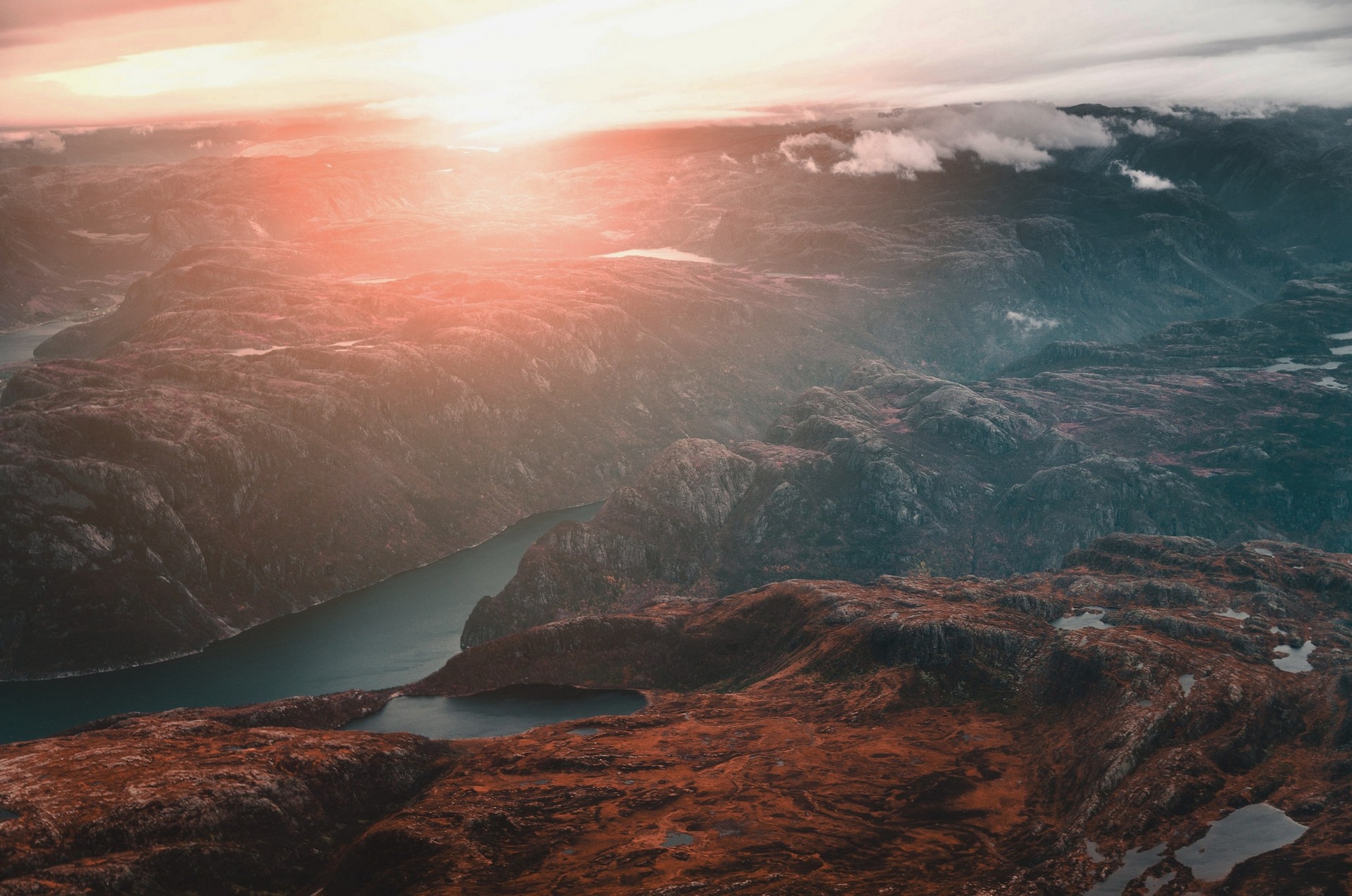 Mountains Nature Fjord Overexposed Plateau Clouds 1920x1272