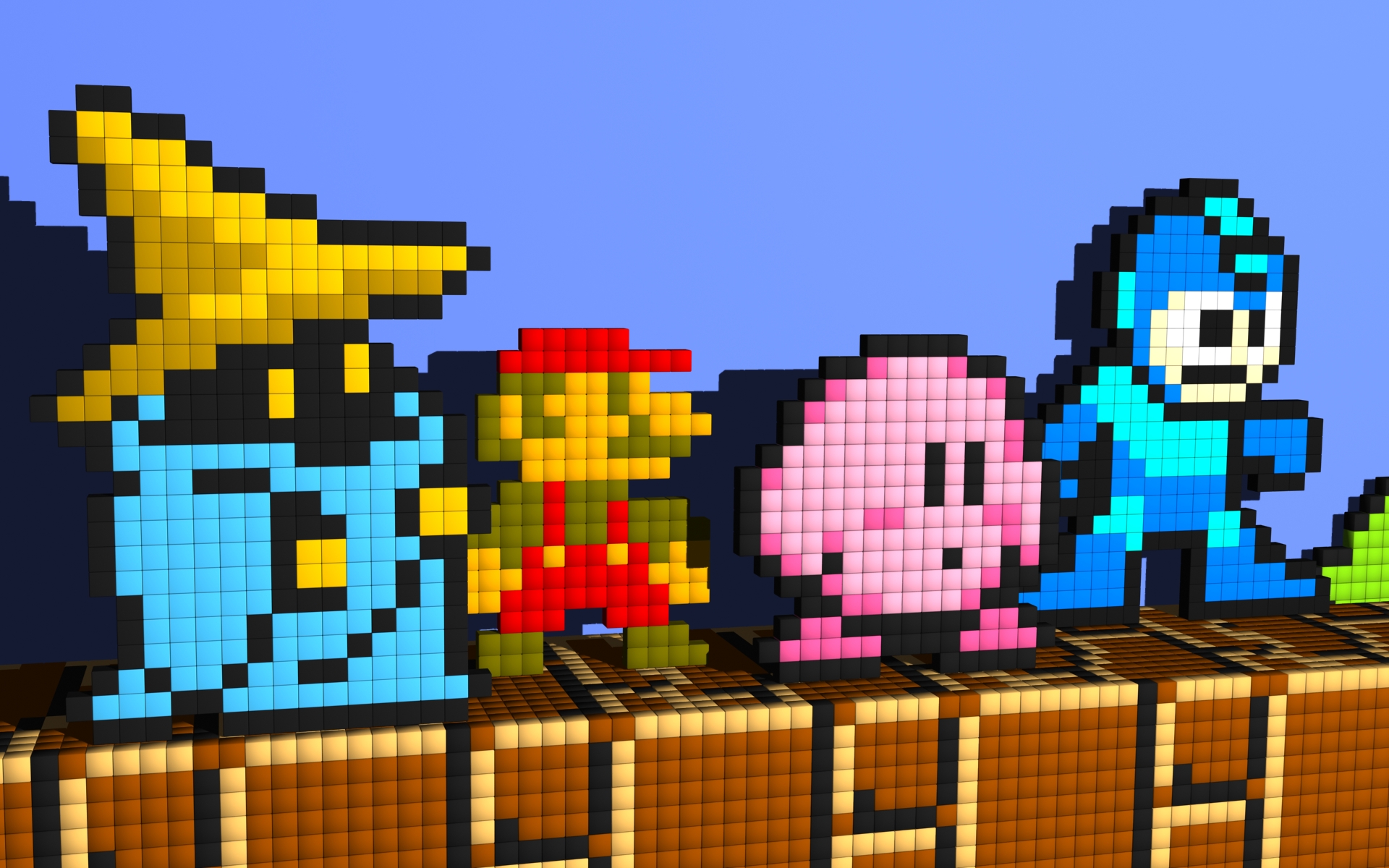 8 Bit Mage Mario Final Fantasy Kirby Mega Man Brick NES 1920x1200