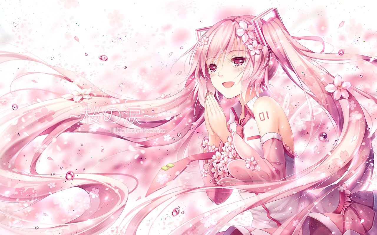 Vocaloid Hatsune Miku Sakura Miku Long Hair Twintails Flower In Hair Flower Petals Neckties Crying A 1280x800