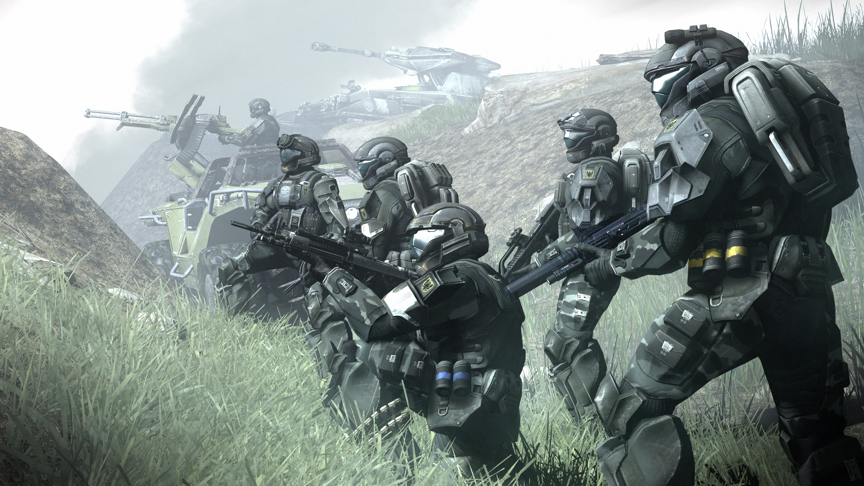 Video Games Halo Futuristic Armor ODST Submachine Gun Warthog Scorpion Halo War Soldier UNSC Digital 3000x1688
