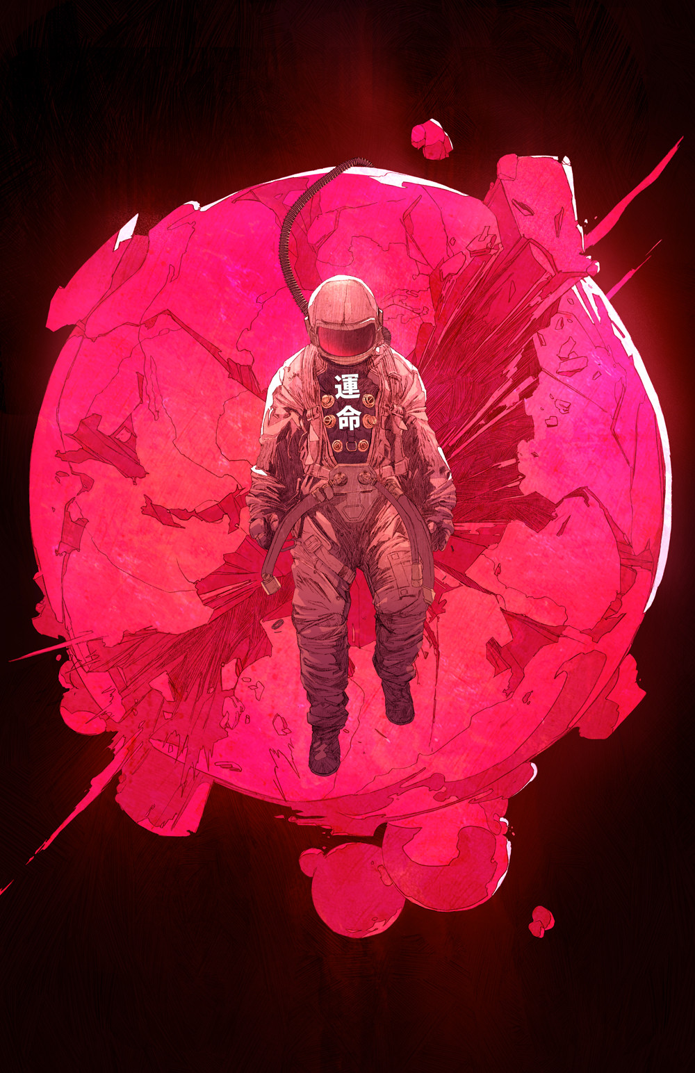 Chun Lo Drawing Astronaut Planet Destruction Vertical Red Pink 1000x1544