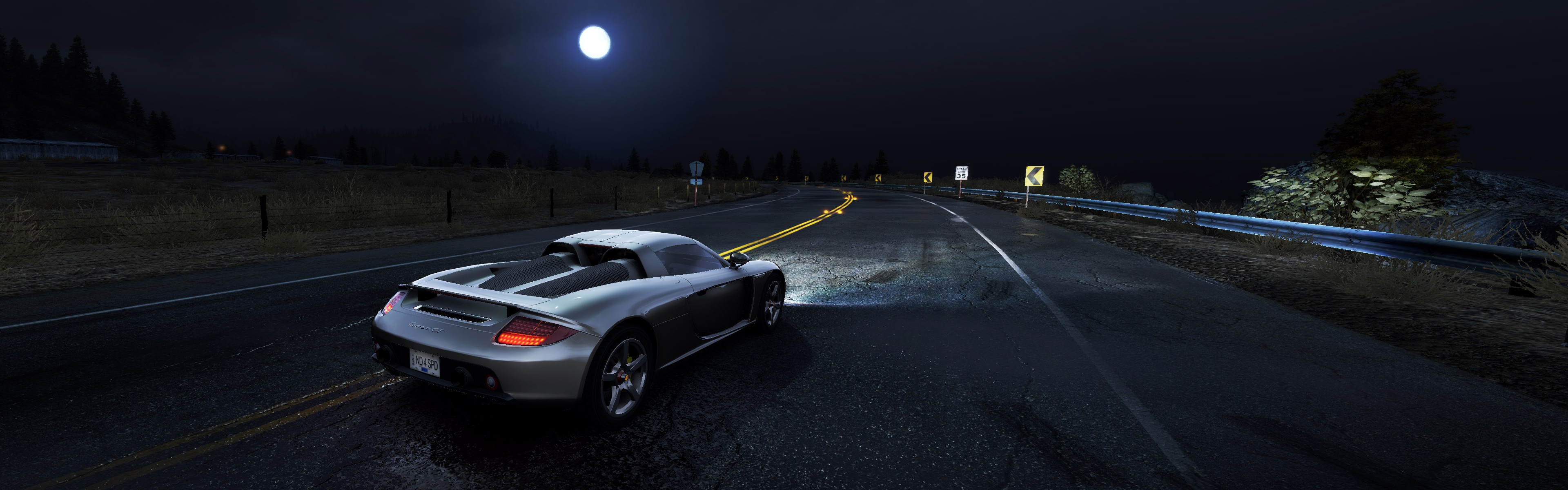Need For Speed Hot Pursuit Car Porsche Carrera GT Night Road Video Games Multiple Display Need For S 3840x1200