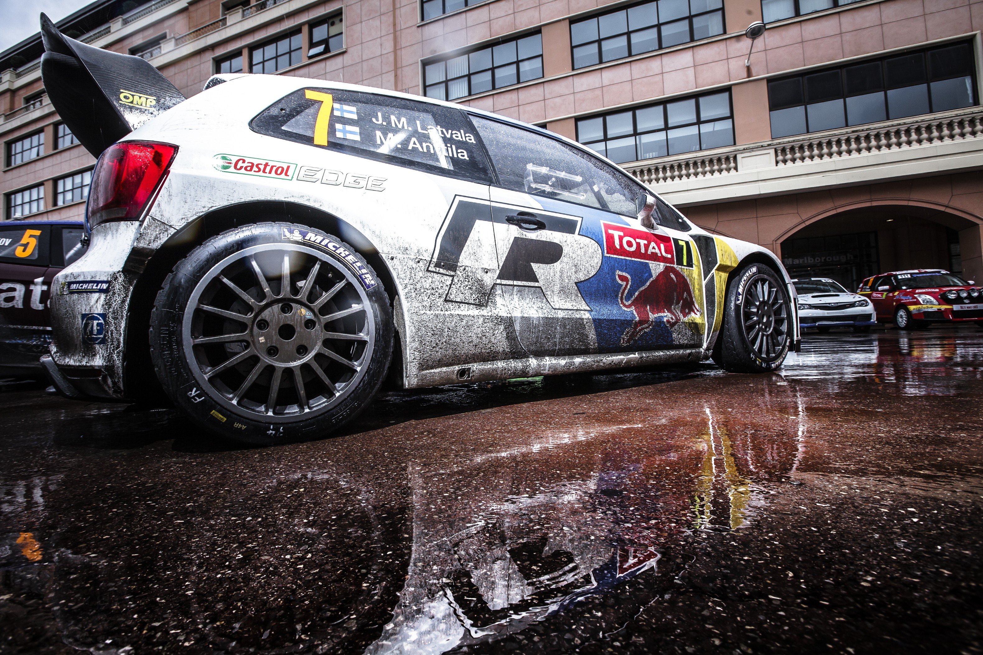 Car Volkswagen Rally Cars Reflection Vehicle VW Polo WRC Worms Eye View 3159x2106