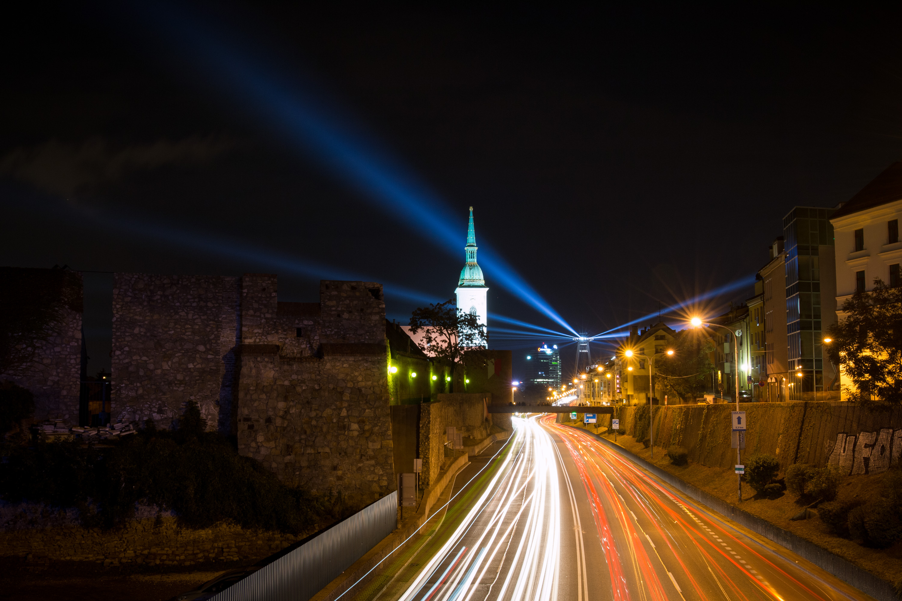 Bratislava Slovakia City Night Lights Architecture Light Trails Road Long Exposure Church Building W 3000x2000
