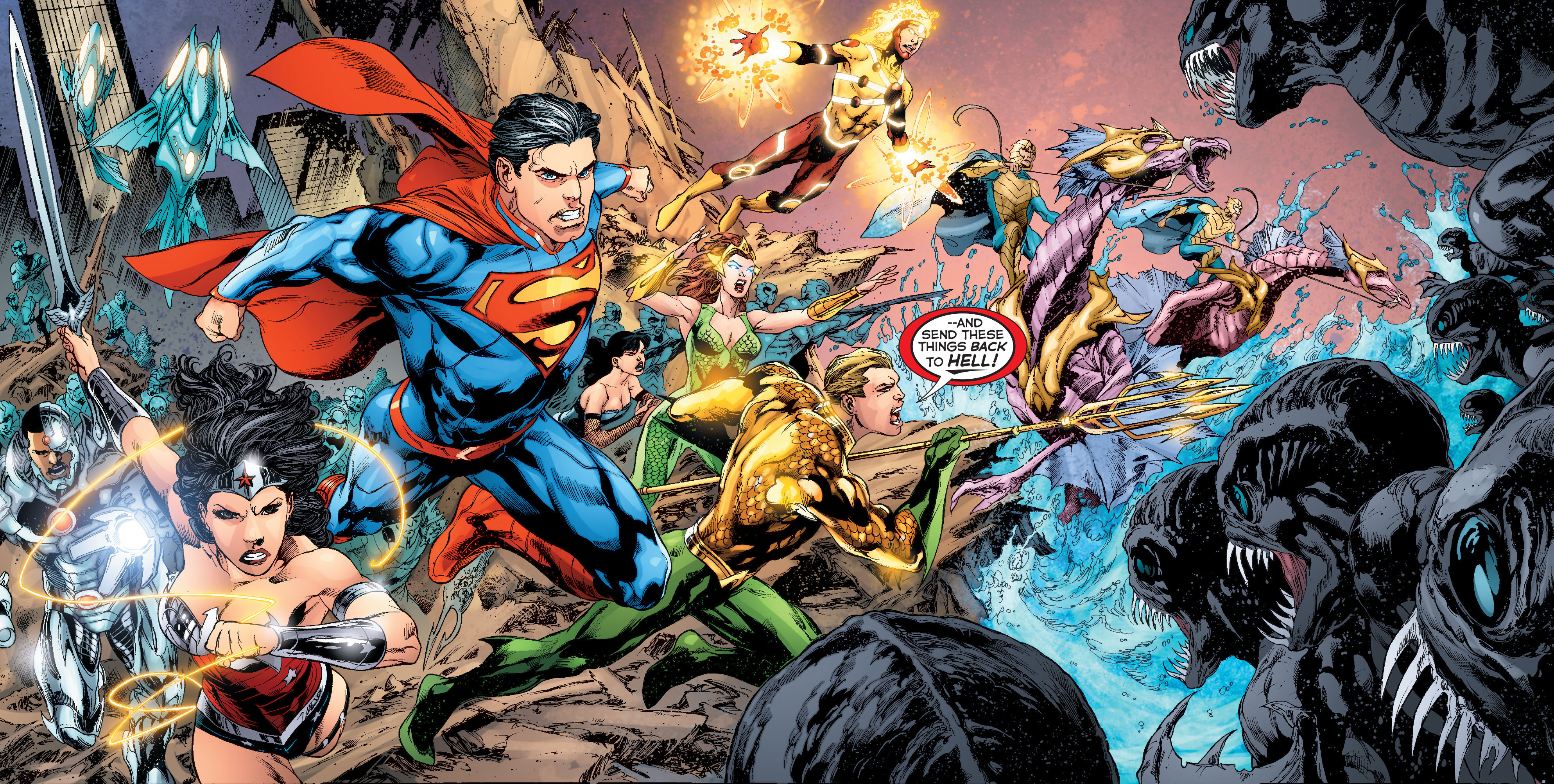 Superhero Wonder Woman Superman Aquaman Firestorm DC Comics Cyborg DC Comics Justice League DC Comic 3975x2006