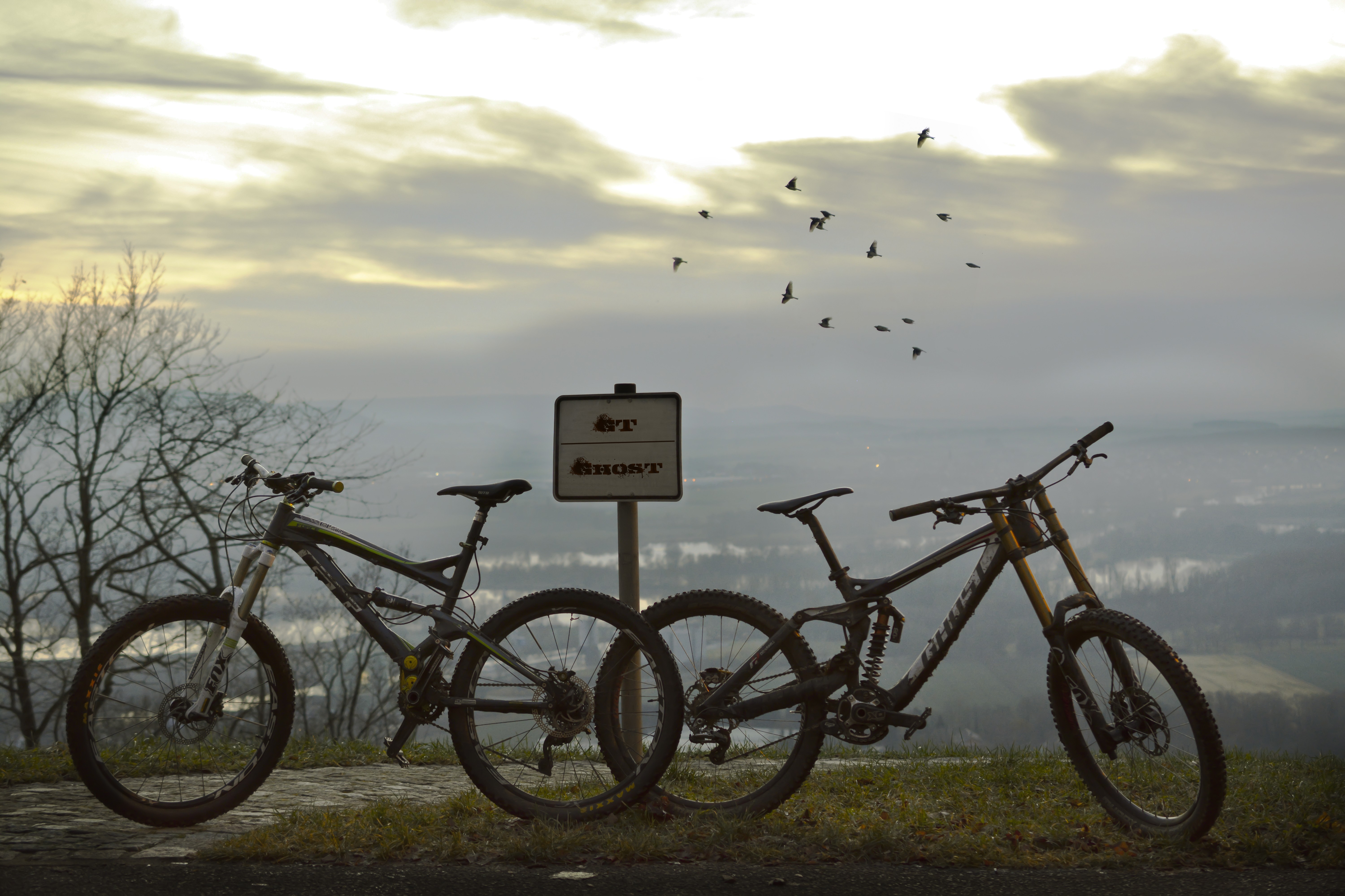 Mountain Bikes Bicycle Sky Birds 6000x4000