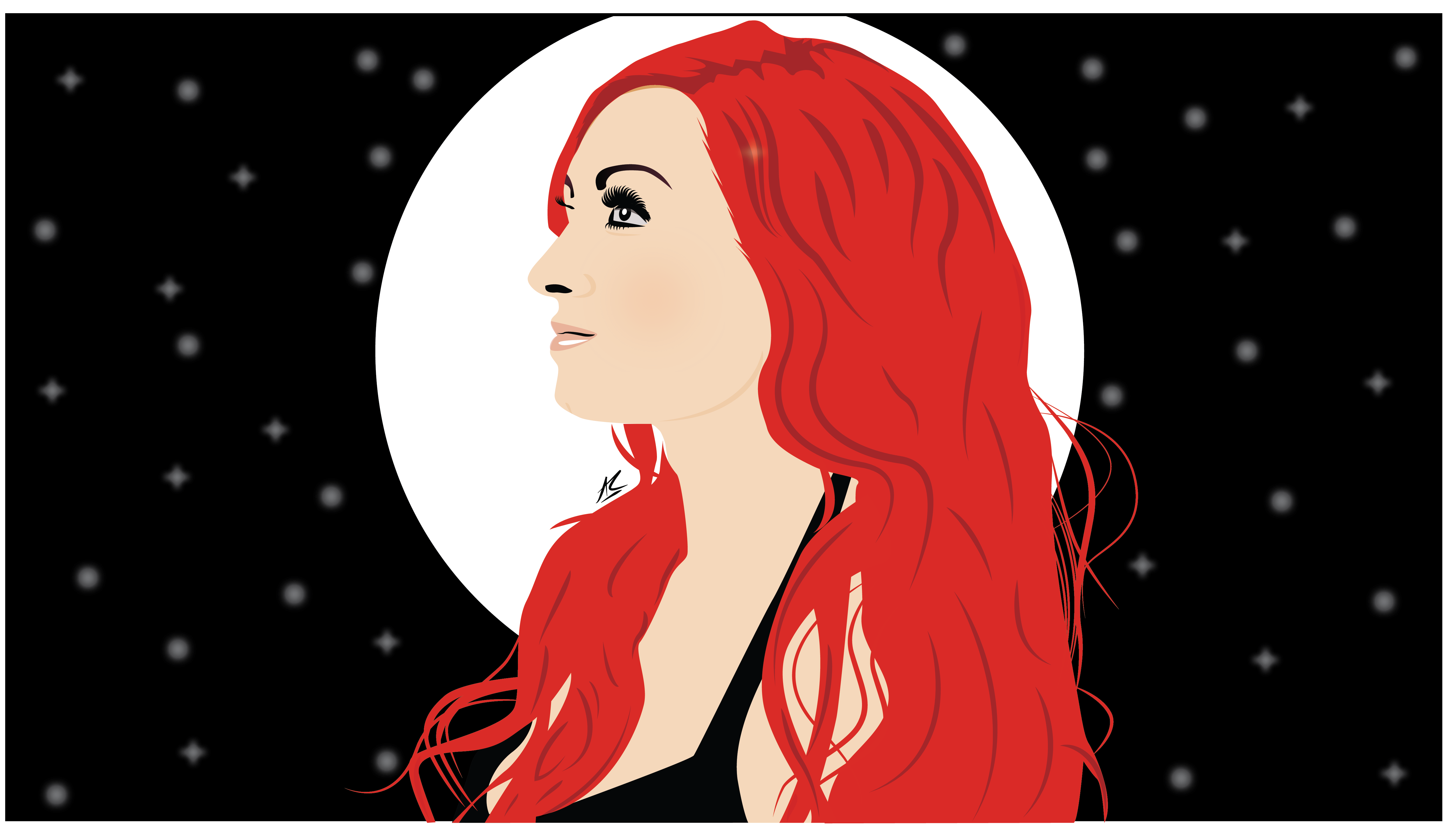 Vector Redhead Black Background Moonlight Moonlight Lady Star Trails Illustration Becky Lynch 5385x3119