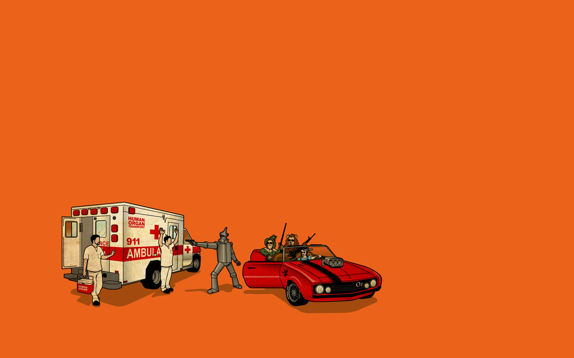 The Wizard Of Oz Minimalism Humor Car Vehicle Numbers Orange Background Simple Background 1920x1200