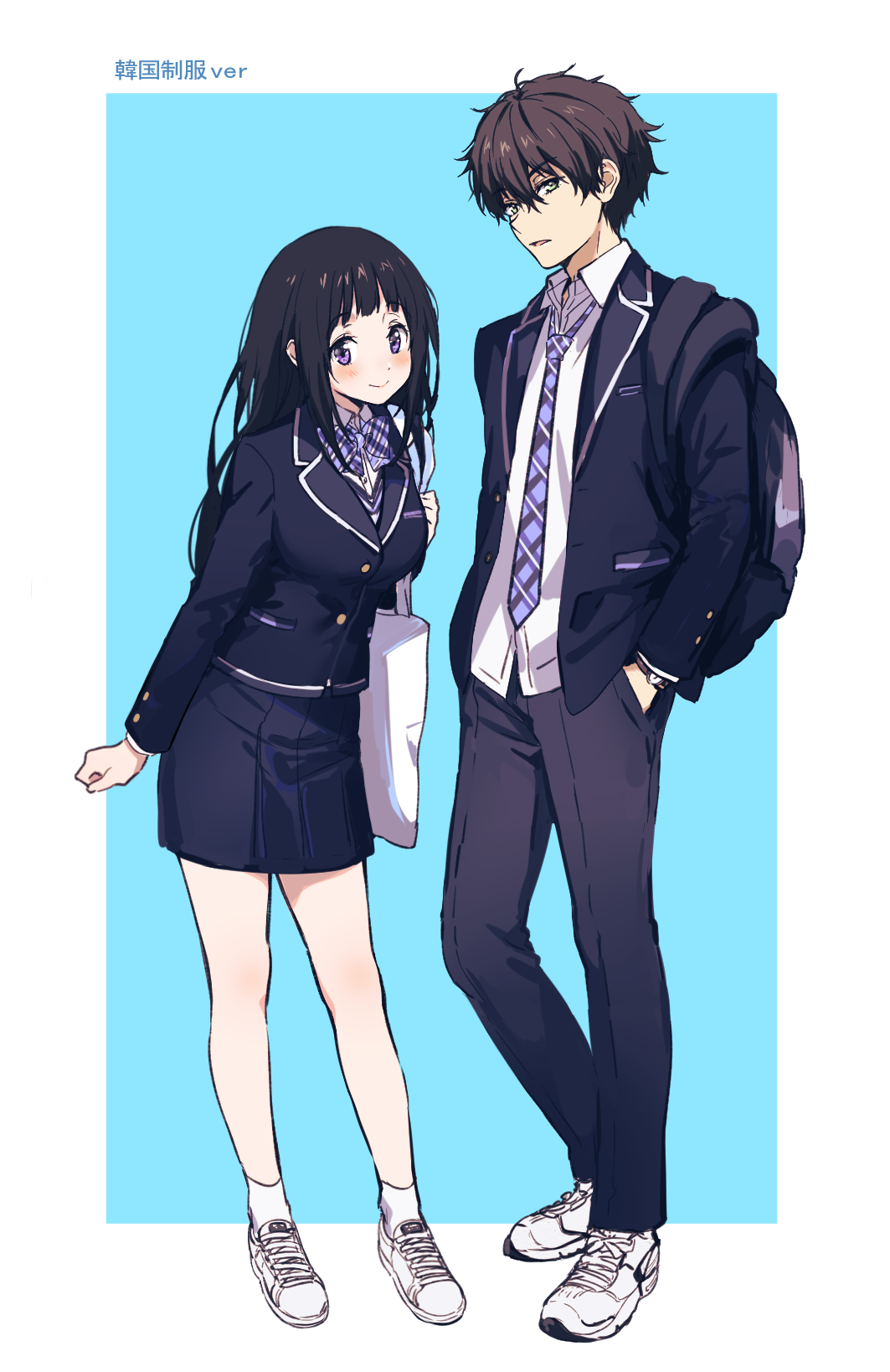 Hyouka Chitanda Eru Anime Boys Anime Girls School Uniform Oreki Houtarou Long Hair Short Hair Black  1063x1638