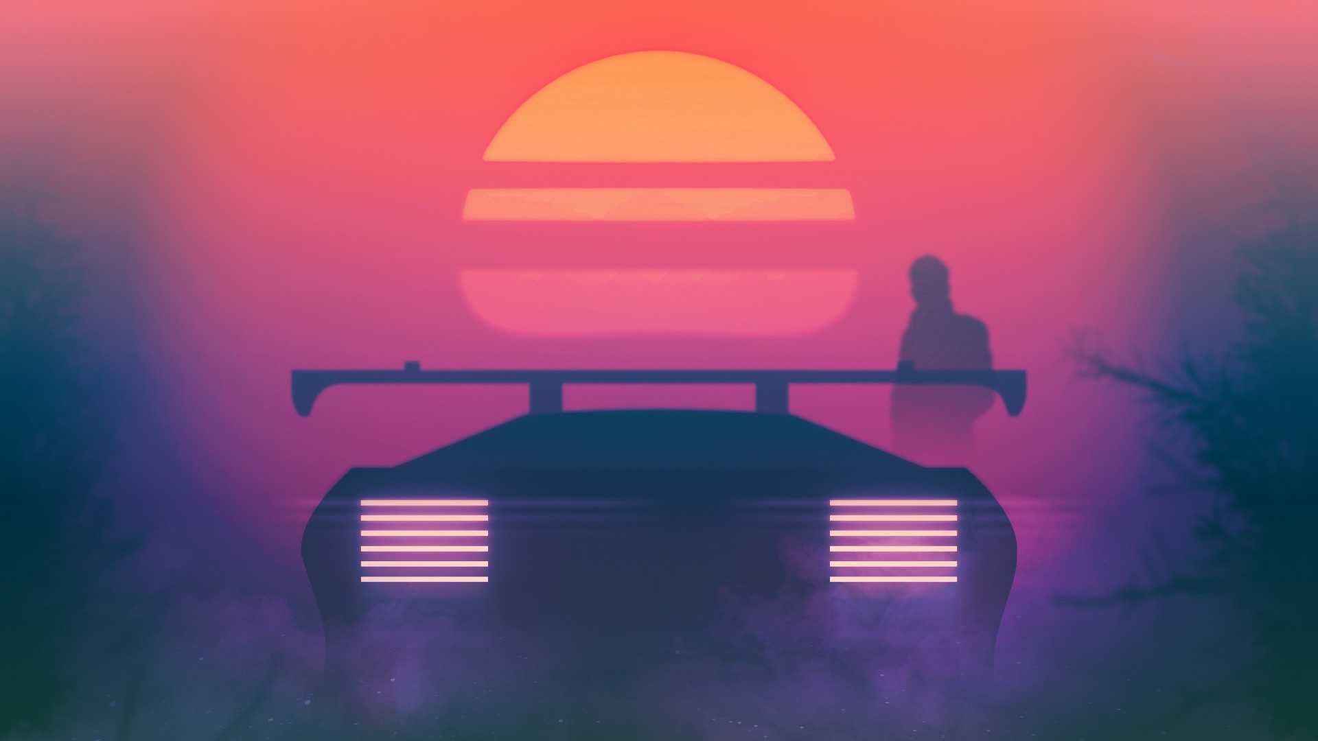 Neon Car Vehicle Artwork Synthwave Retrowave Synth 1920x1080