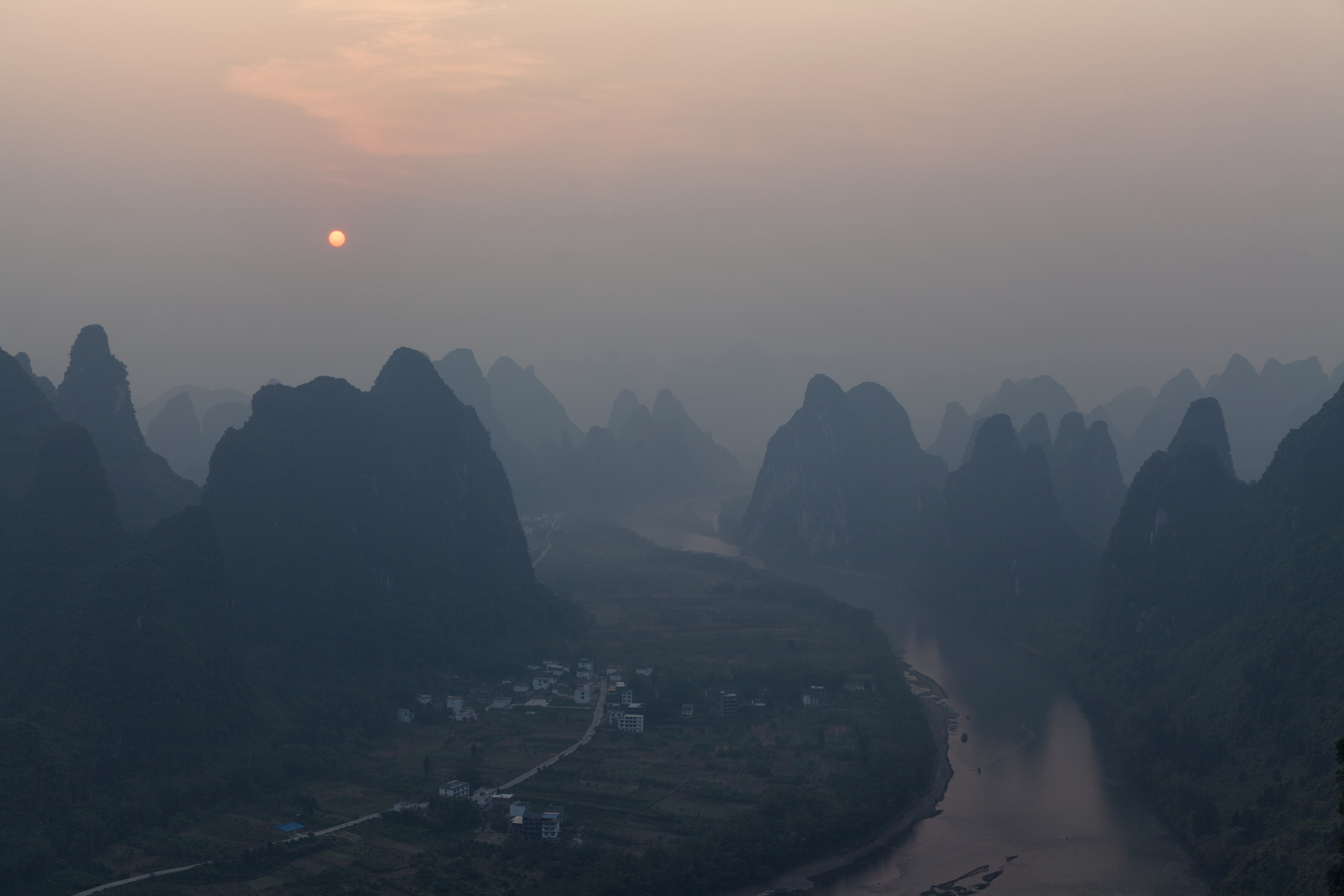 Guanxi Zhuang Yangshuo China Mountain River Sunset Twilight 5616x3744