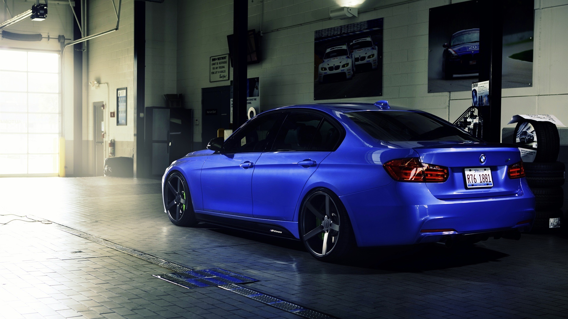 BMW Blue Cars Garage Sunlight BMW F30 BMW 3 Series 1920x1080