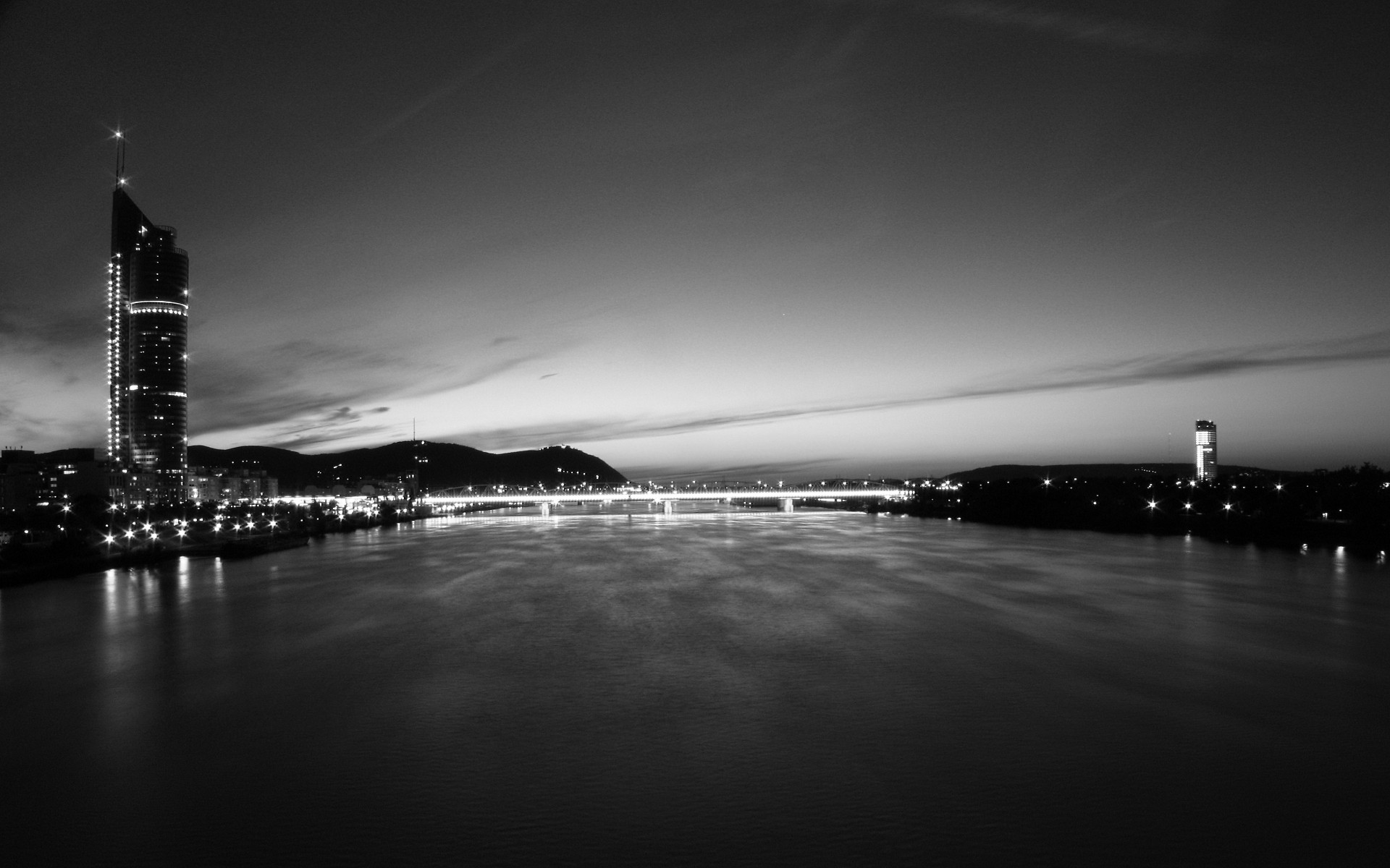 Photography Urban Cityscape River Bridge Monochrome Vienna 1920x1200