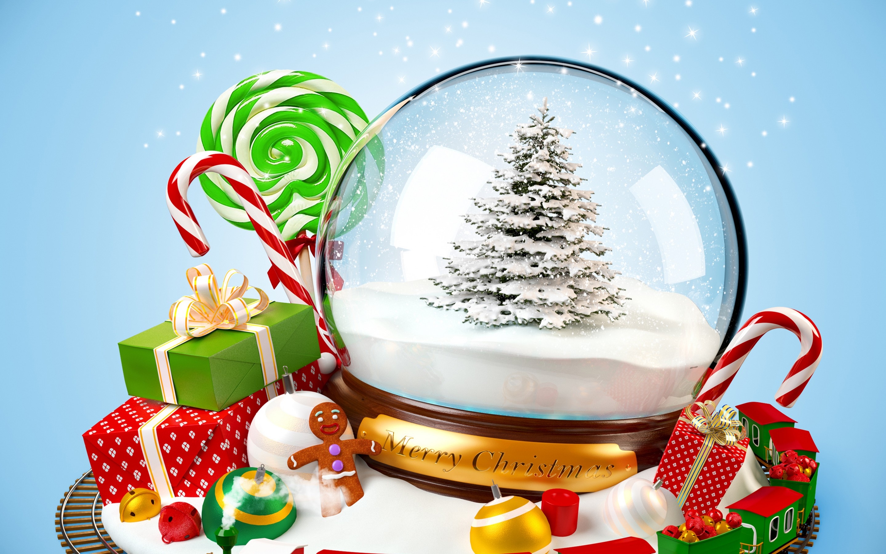 Christmas Snow Globe Christmas Ornaments Gift Candy Cane Merry Christmas 2880x1800