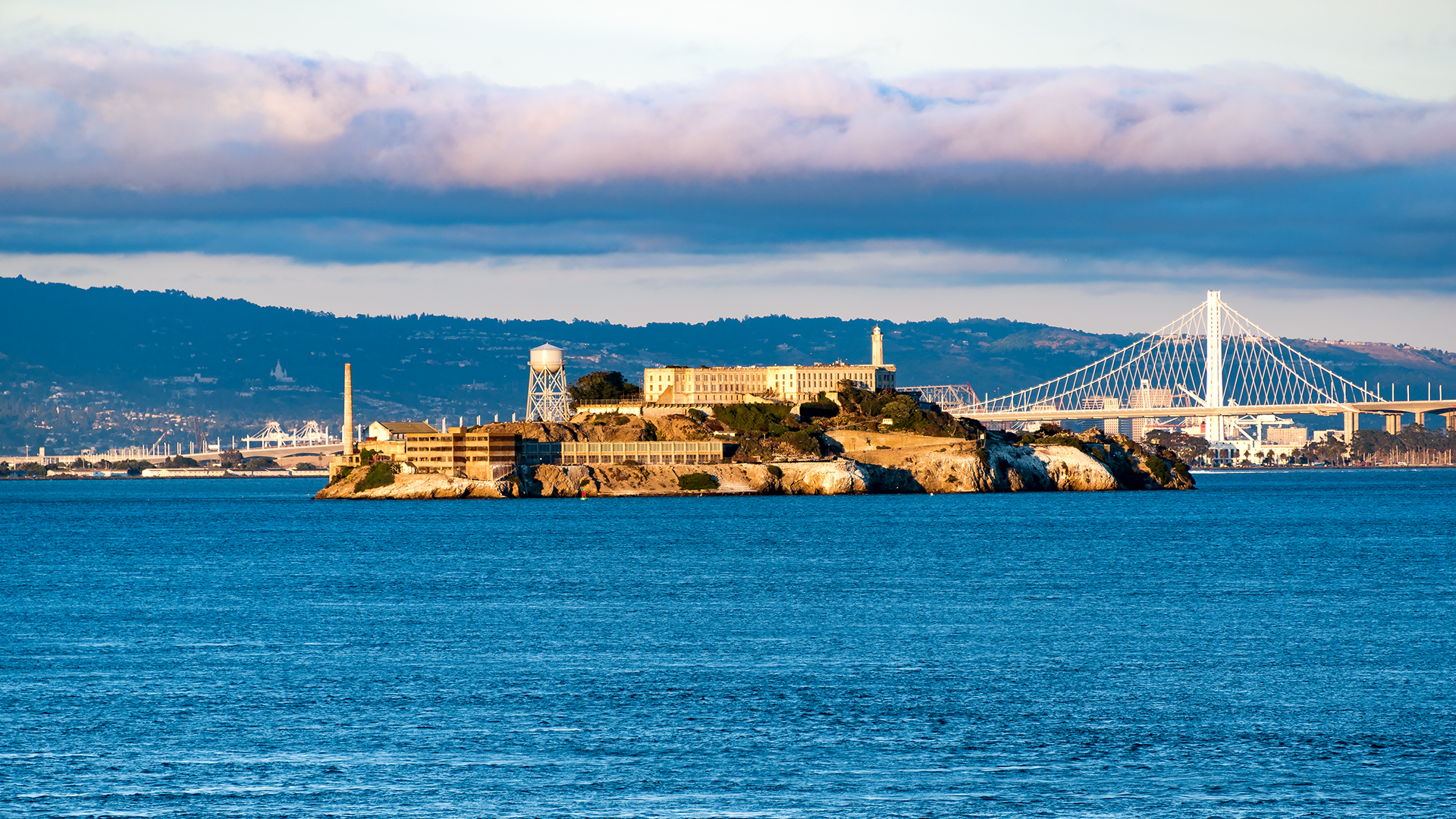Architecture Bridge Water Sea Island Alcatraz San Francisco USA Monastery Prison Cityscape Clouds Ro 1920x1080