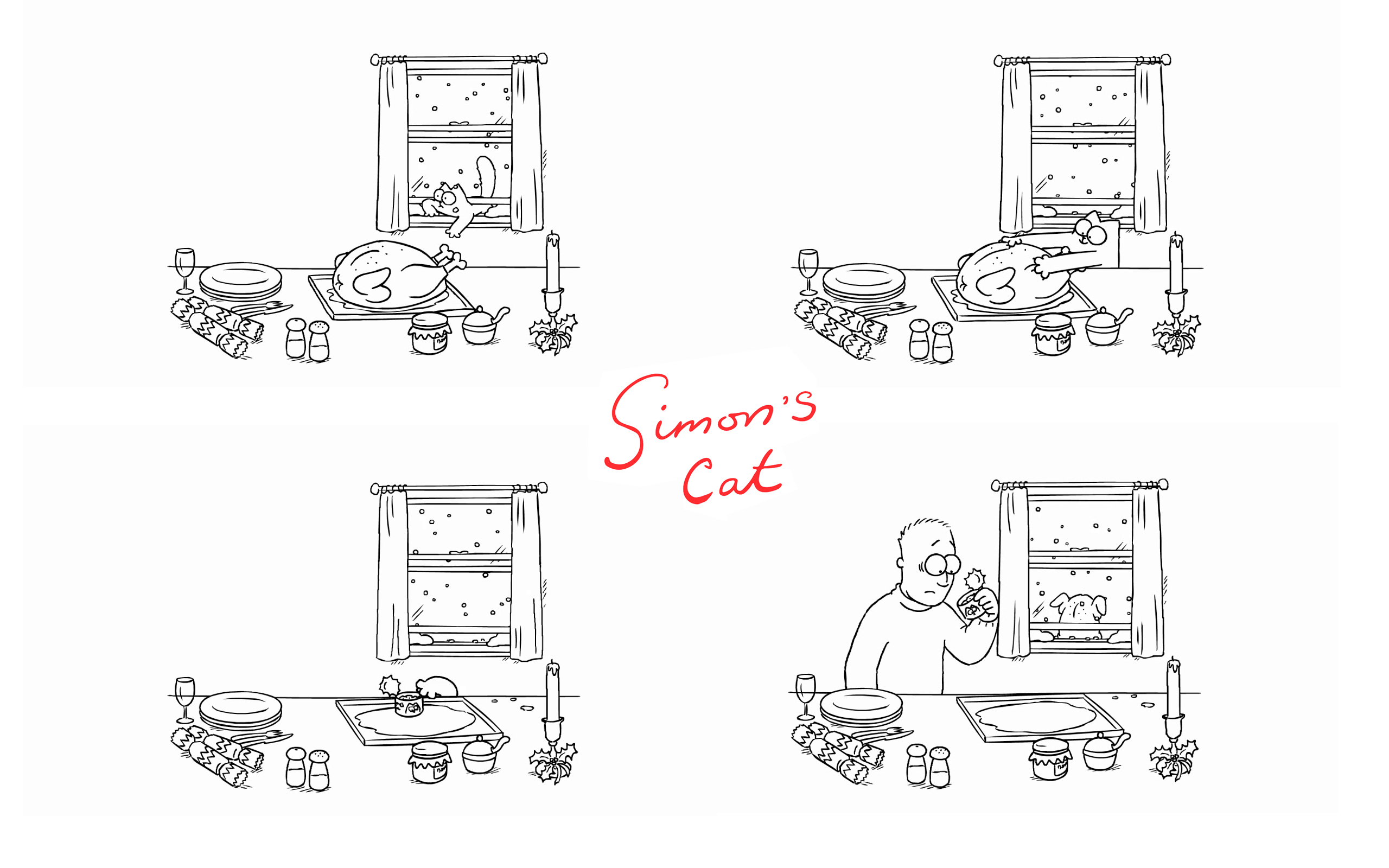 Simons Cat Comics Cats Simple Background Drawing Monochrome 2560x1600