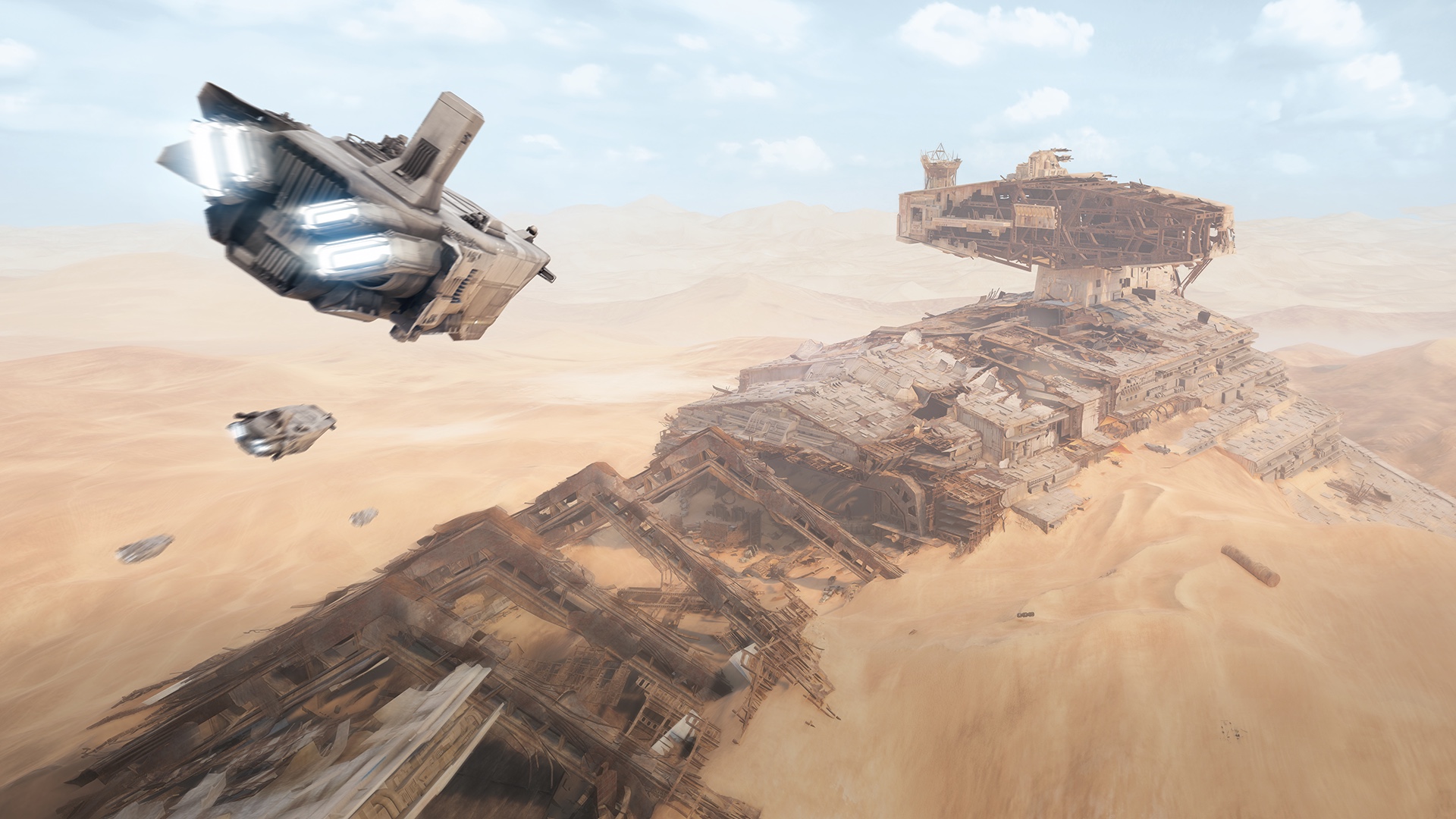 Star Wars Spaceship Jakku Star Destroyer Science Fiction Desert Ruin Film Set 1920x1080