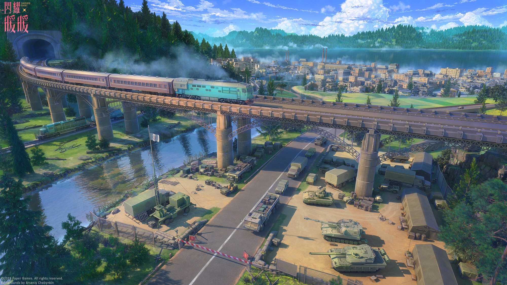 Artwork Digital Art Train Bridge Rail Tank River City 2000x1125