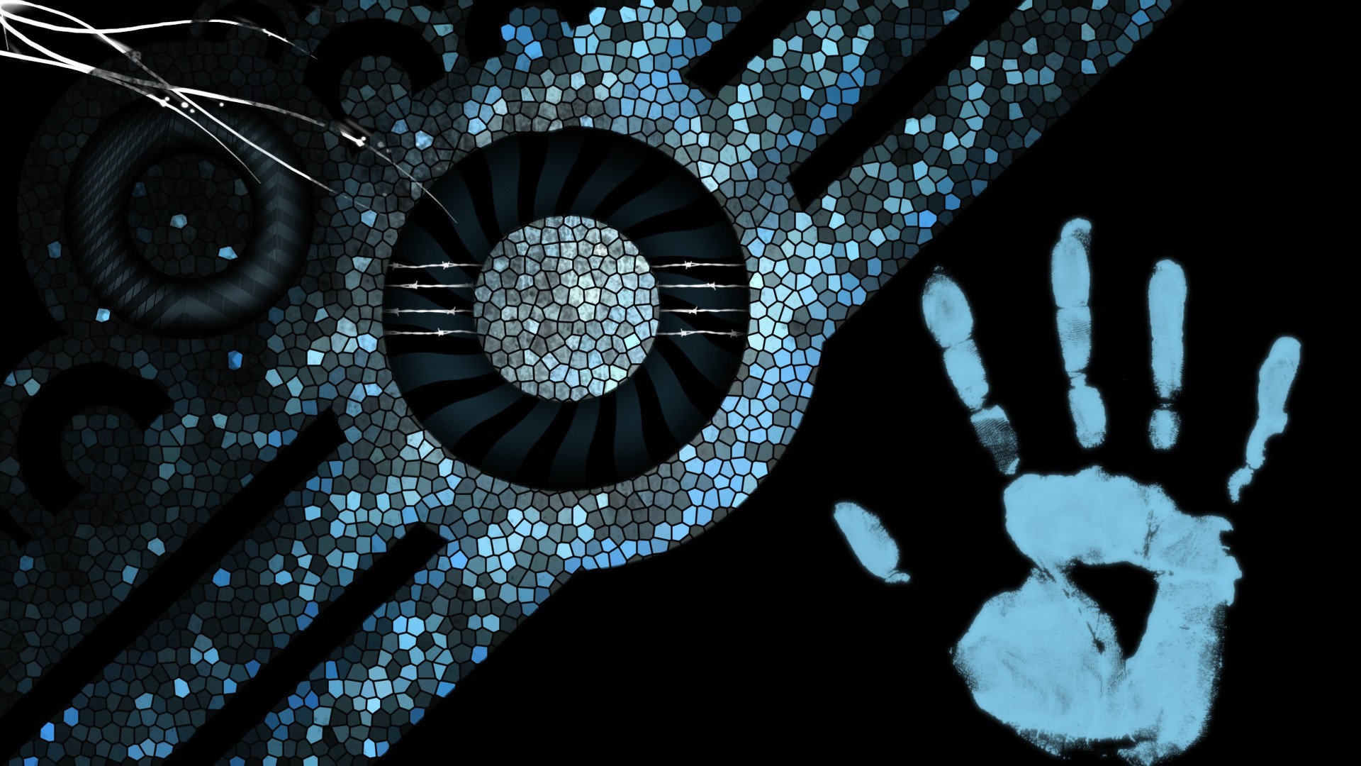 Handprints Abstract Blue Halftone Pattern Stripes 1920x1080