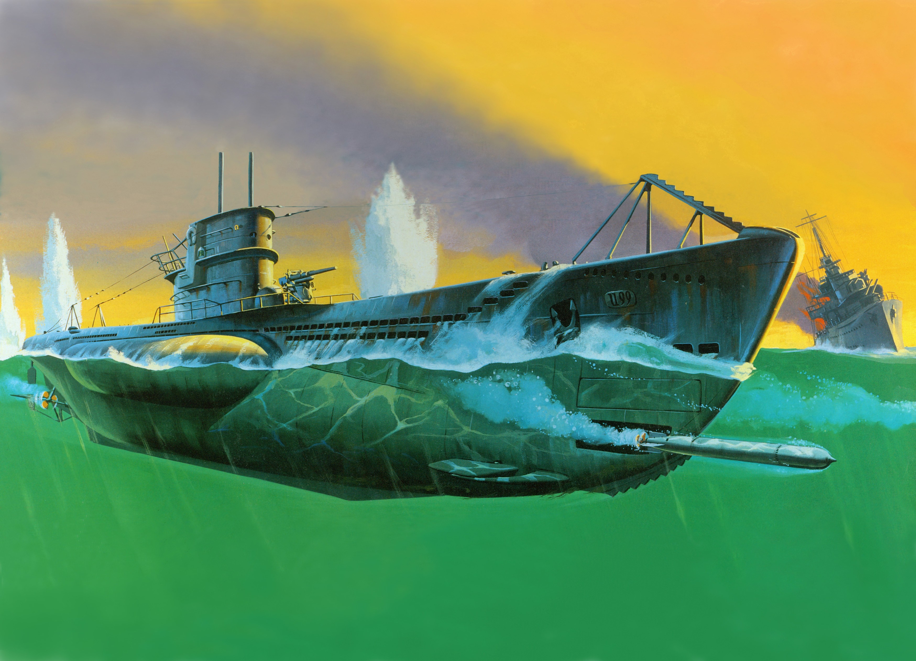 Military Submarine Artwork Split View Torpedo 3497x2525