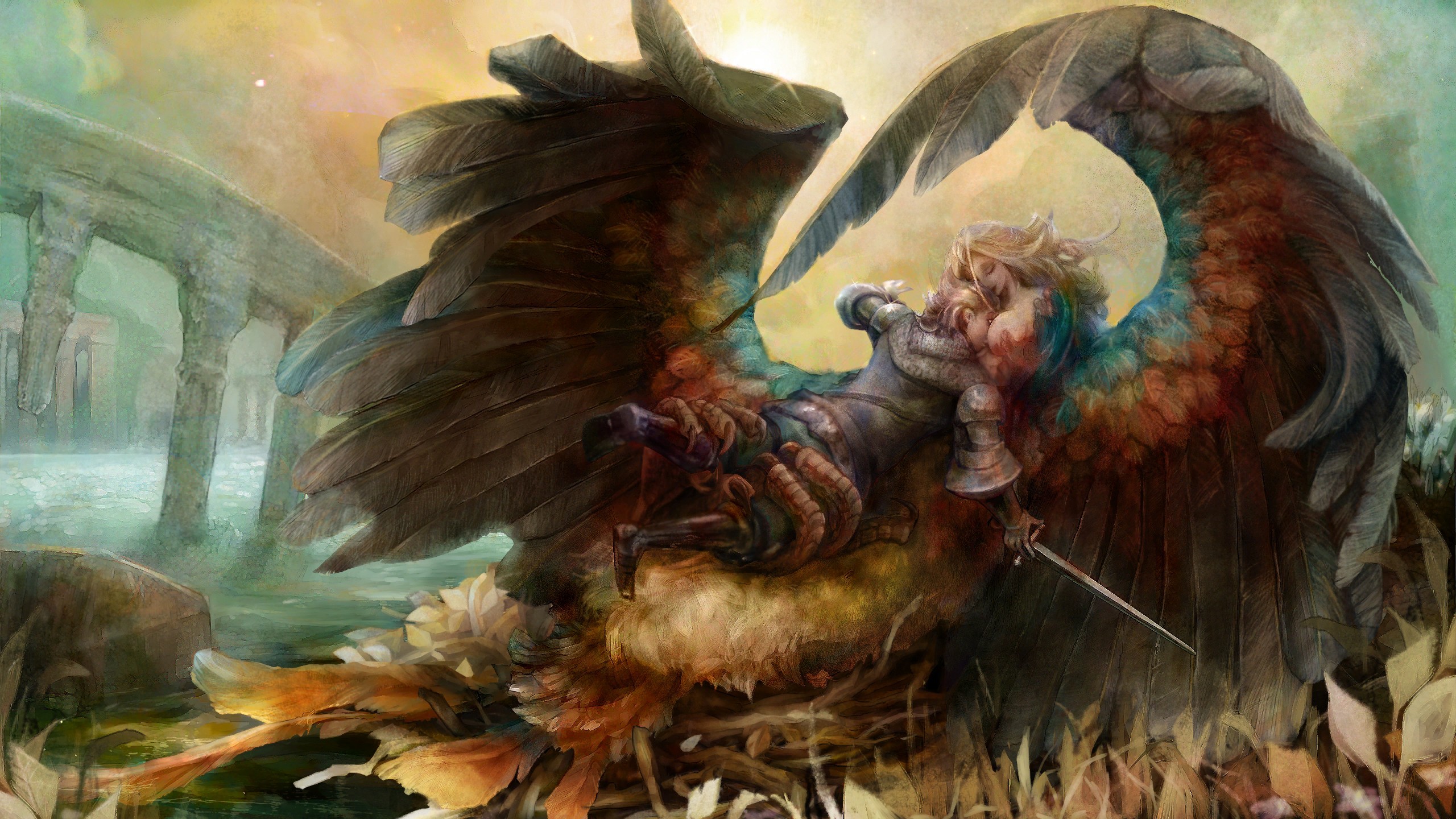 Harpy Knight Wings Fictional Armor Fantasy Art Fantasy Girl Dragons Crown 2560x1440
