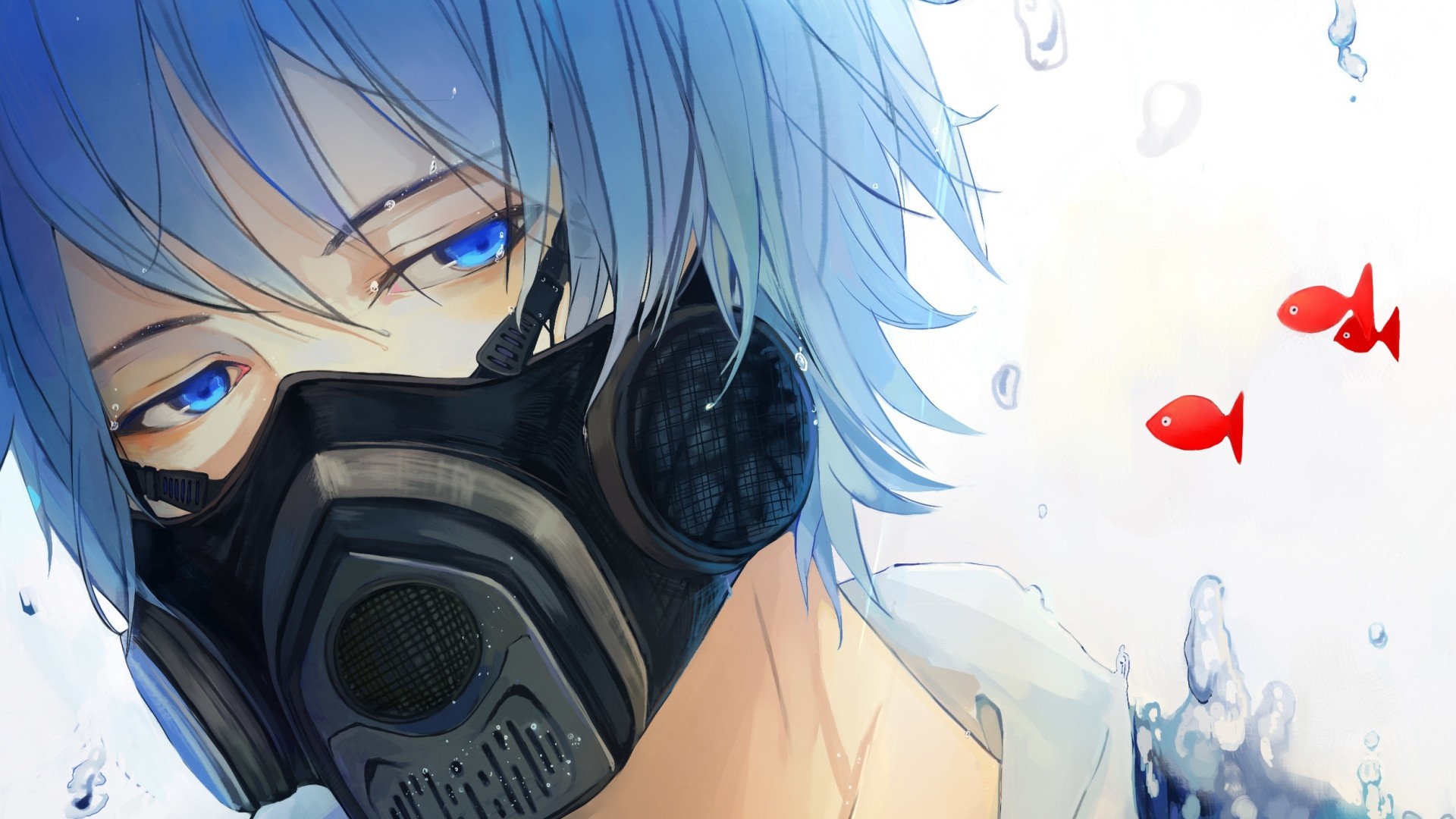 Vocaloid Anime Blue Eyes Gas Masks Kaito 1920x1080