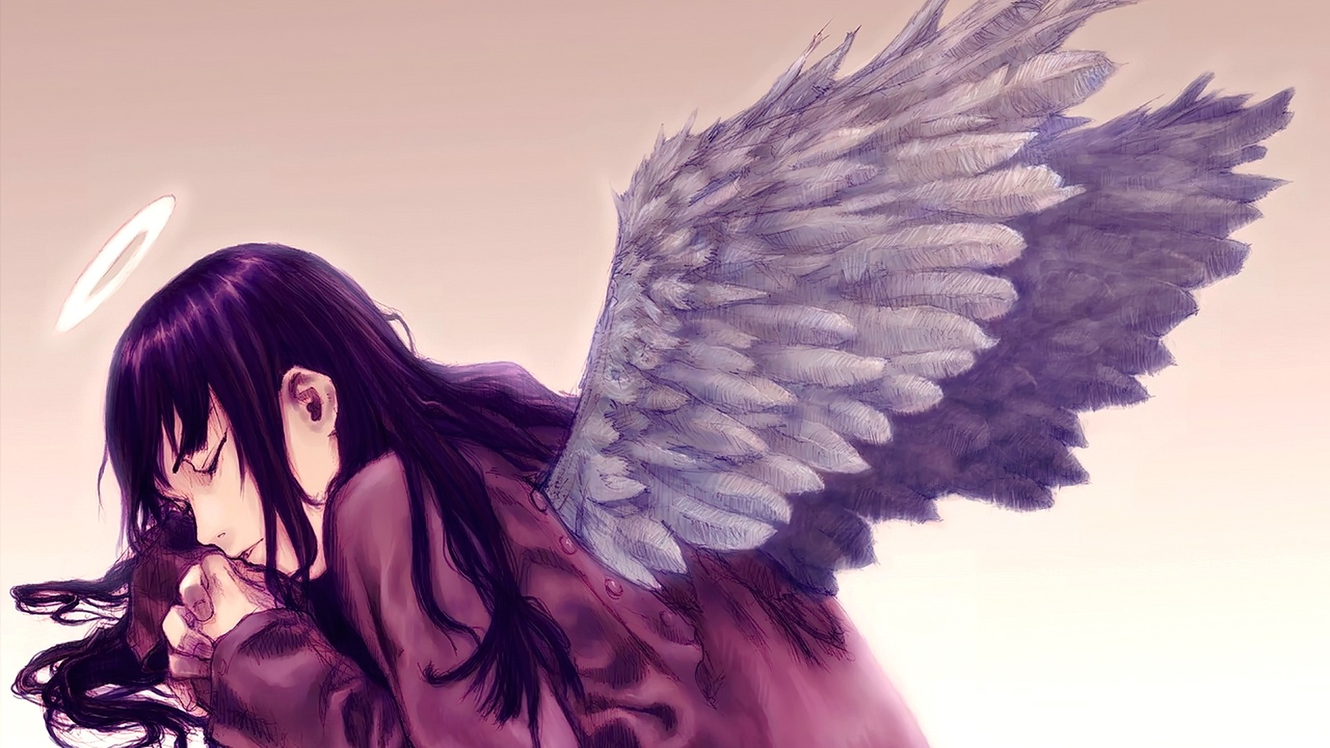 Anime Anime Girls Haibane Renmei Wings Angel Brunette Closed Eyes 1920x1080