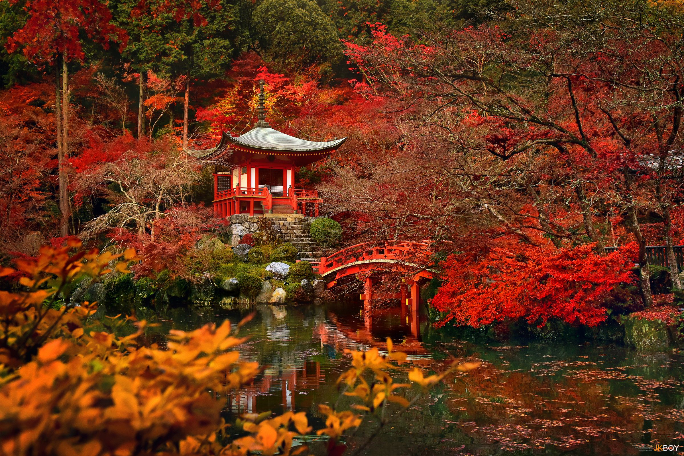 Kyoto Japan Fall Pagoda Bridge Nature 2400x1602