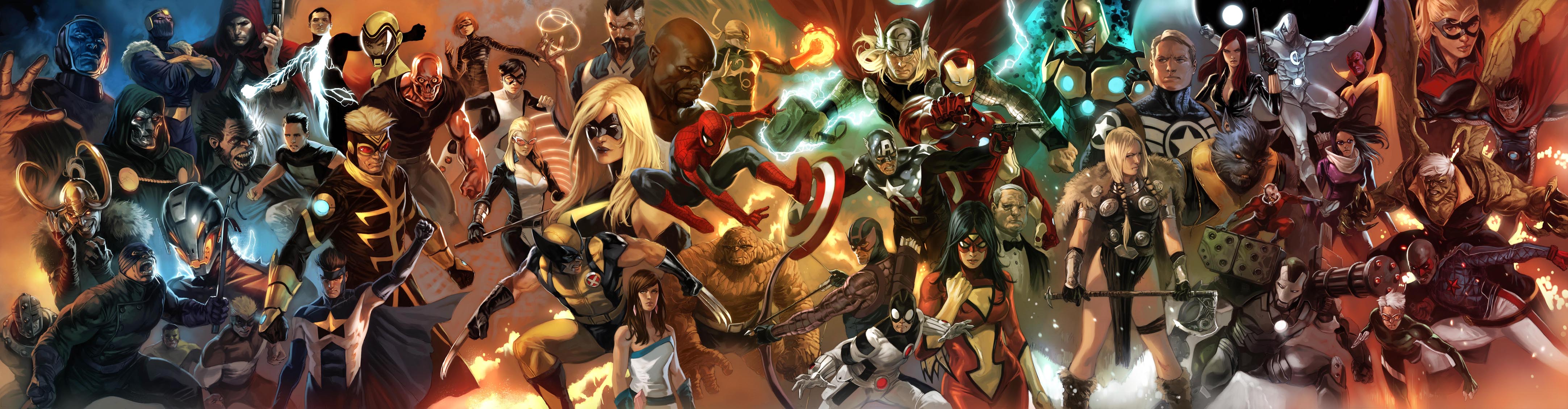Marvel Super Heroes Marvel Comics Wolverine Spider Man Dr Strange Hulk Thor Iron Fist Captain Americ 4329x1131