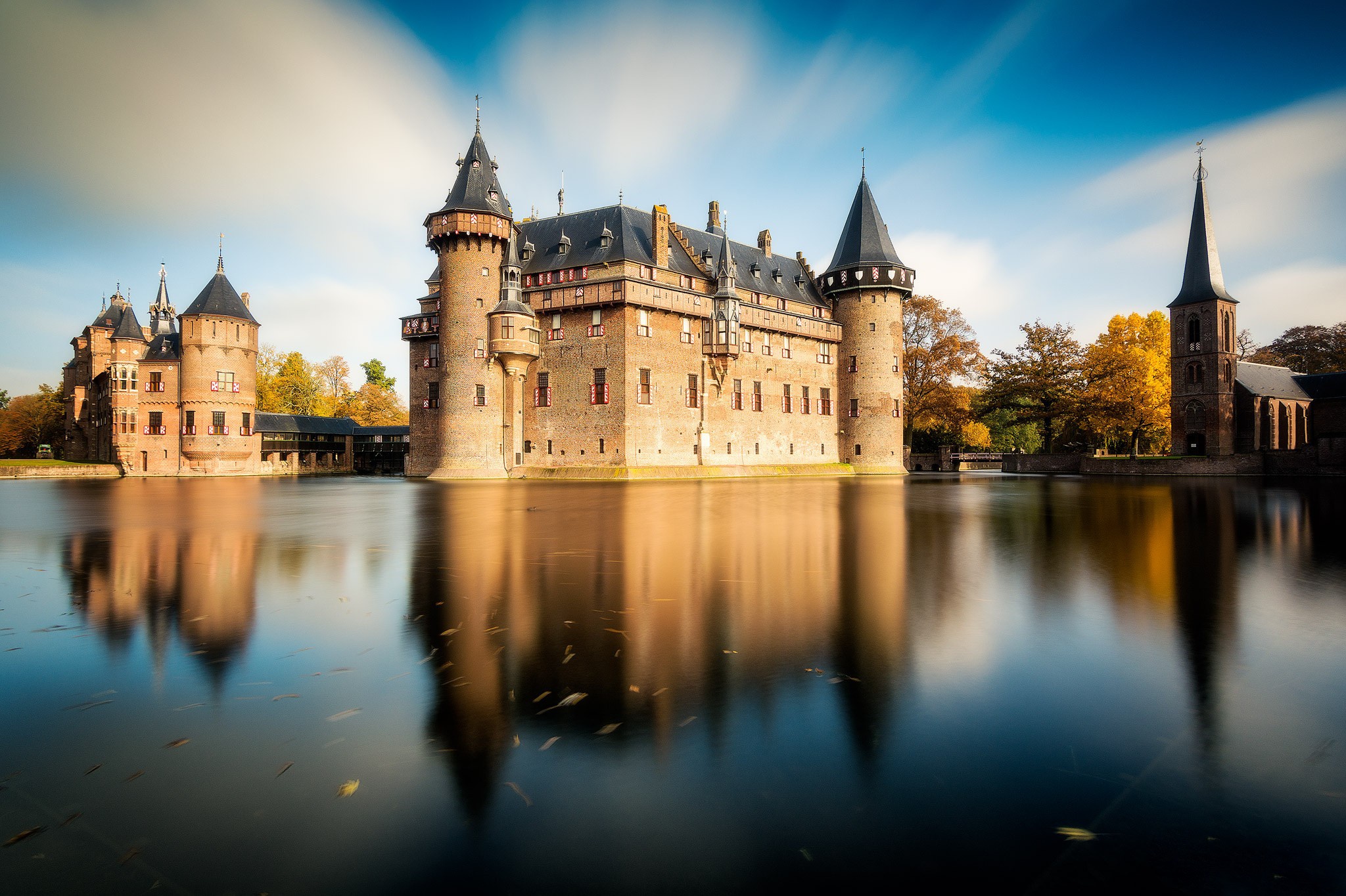 Castle De Haar Castle Building Reflection Lake Netherlands 2048x1365